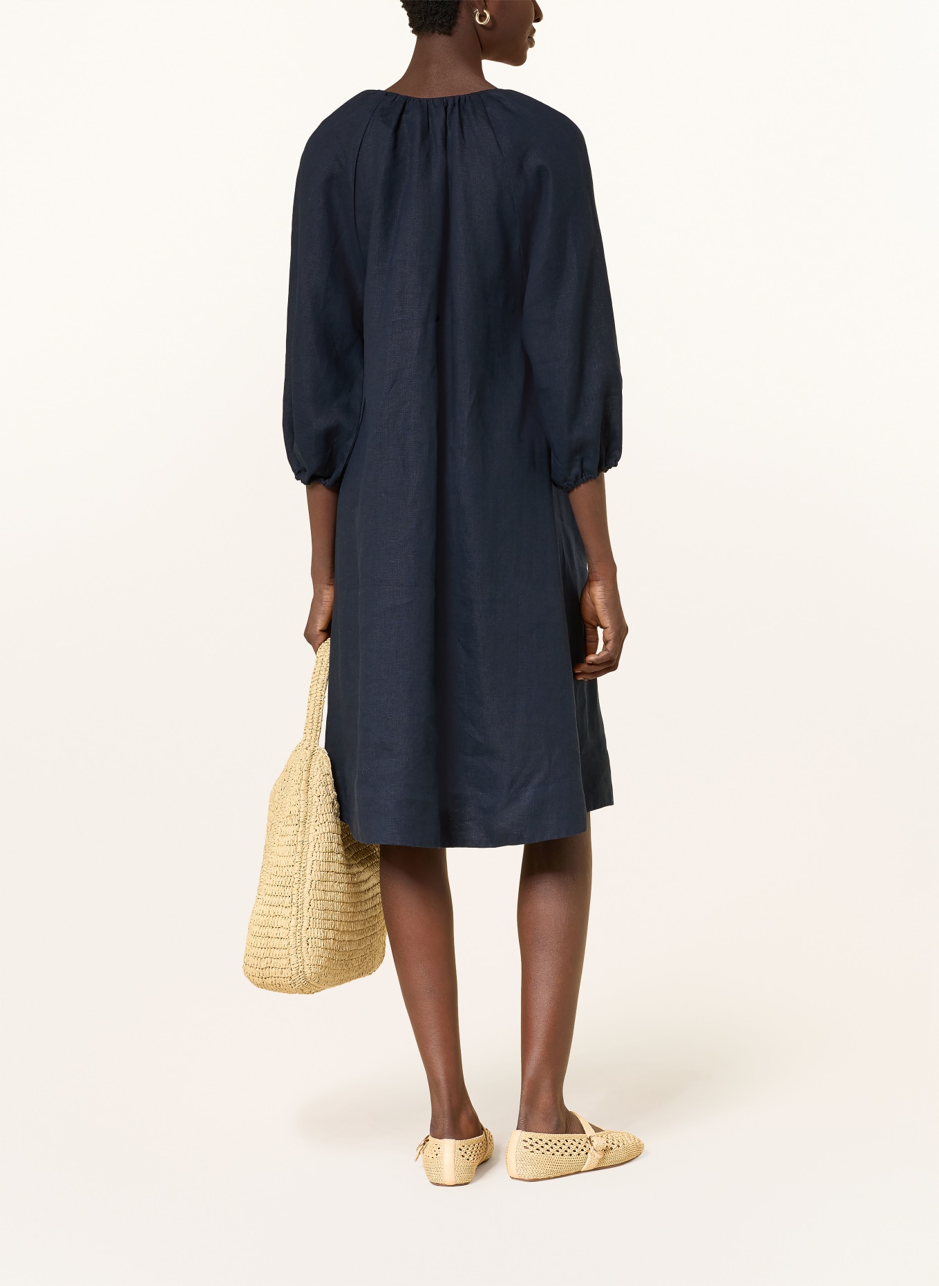 (THE MERCER) N.Y. Leinenkleid mit 3/4-Arm: DUNKELBLAU