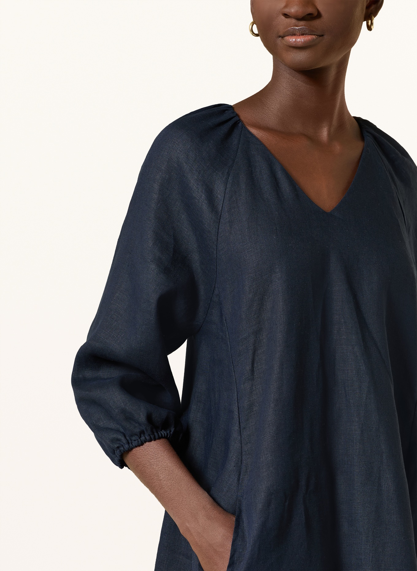 (THE MERCER) N.Y. Leinenkleid mit 3/4-Arm: DUNKELBLAU