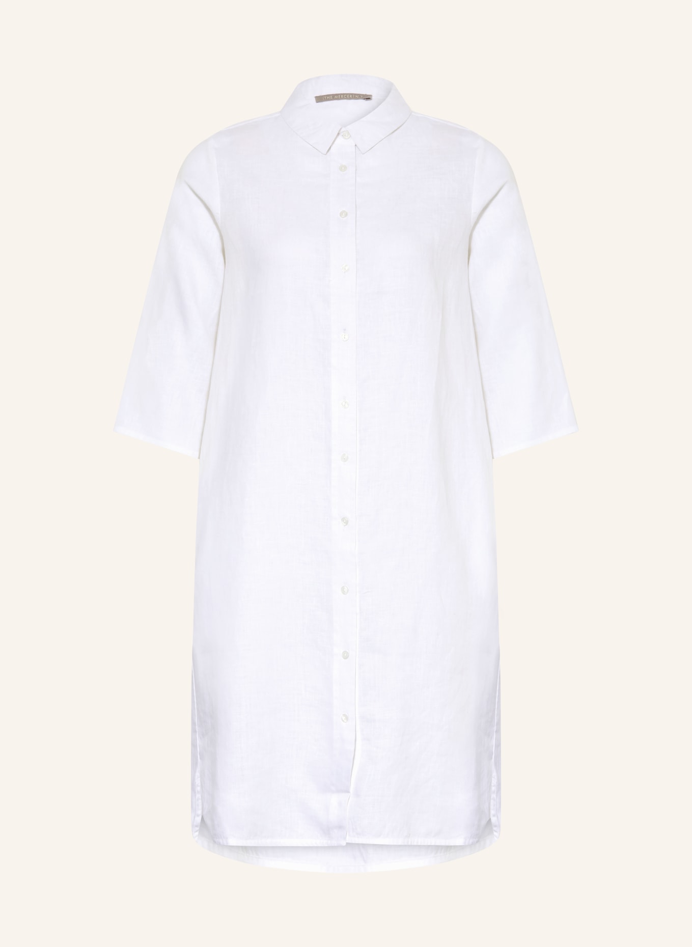 (THE MERCER) N.Y. Lněné šaty s 3/4 rukávy: BÍLÁ