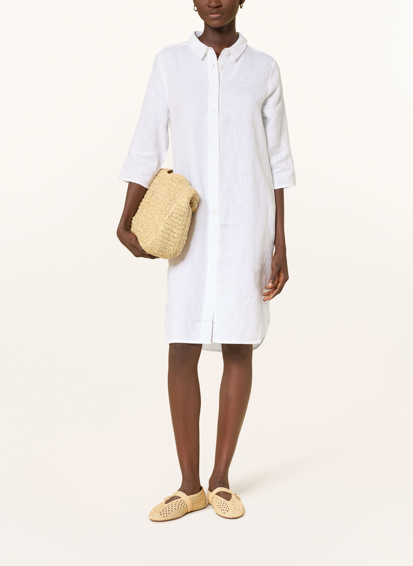 (THE MERCER) N.Y. Lněné šaty s 3/4 rukávy: BÍLÁ