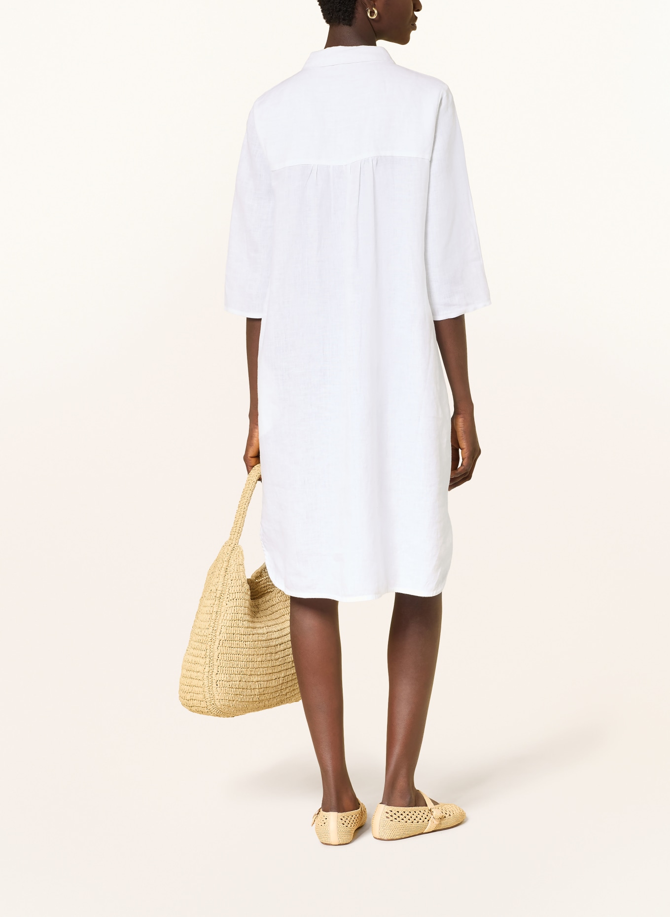 (THE MERCER) N.Y. Lněné šaty s 3/4 rukávy: BÍLÁ