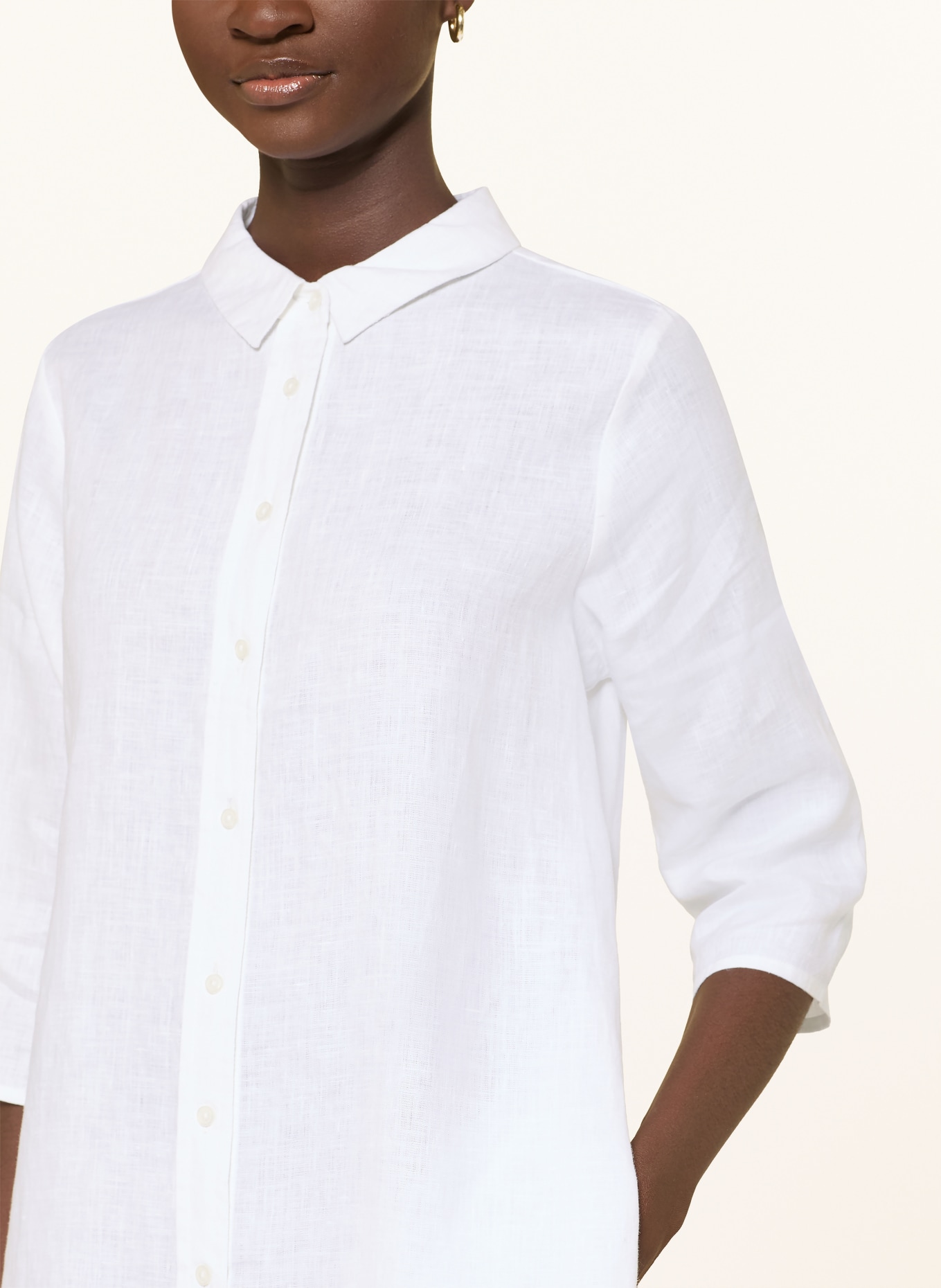 (THE MERCER) N.Y. Lněné šaty s 3/4 rukávy: BÍLÁ