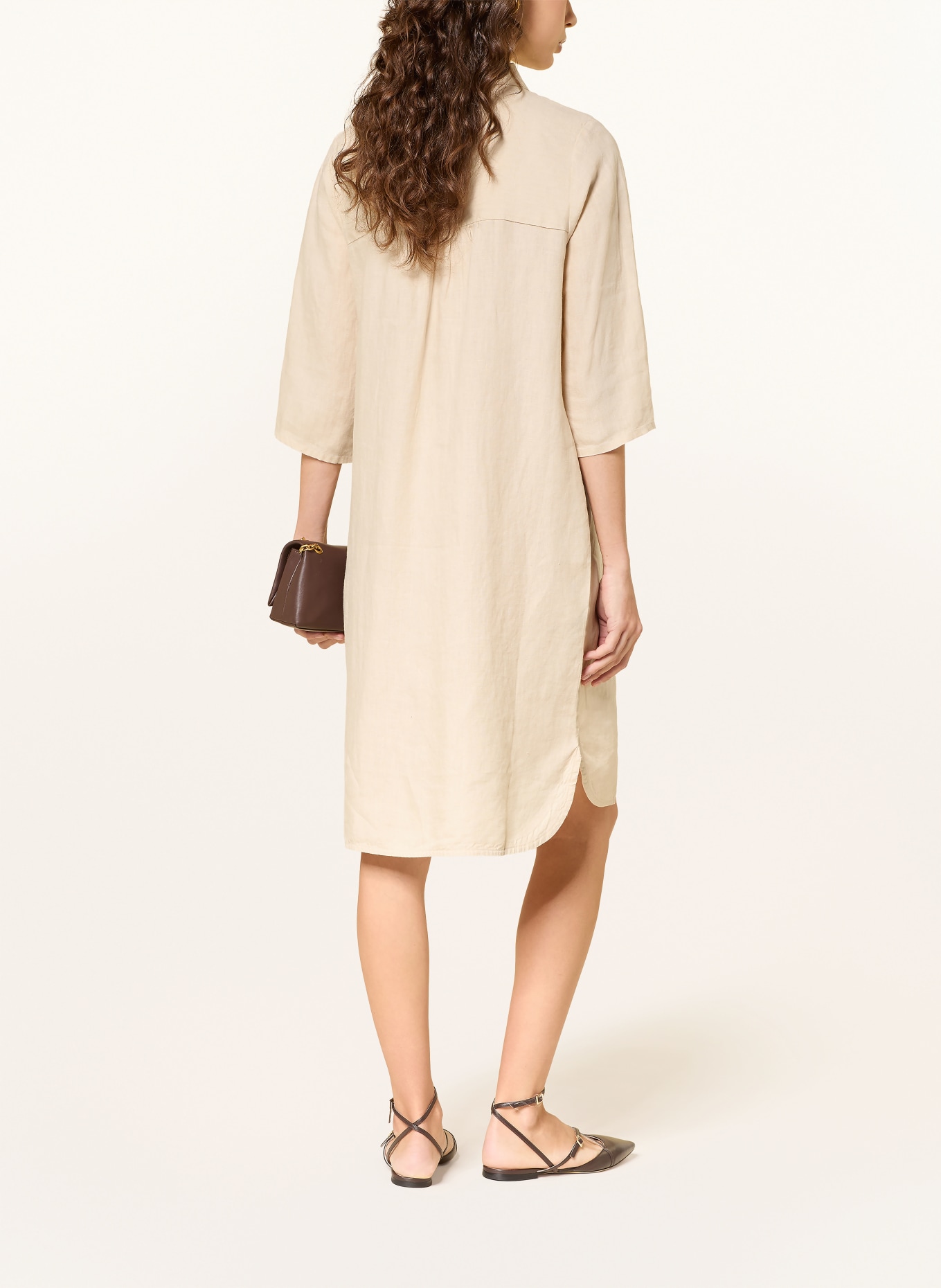 (THE MERCER) N.Y. Hemdblusenkleid aus Leinen mit 3/4-Arm: BEIGE