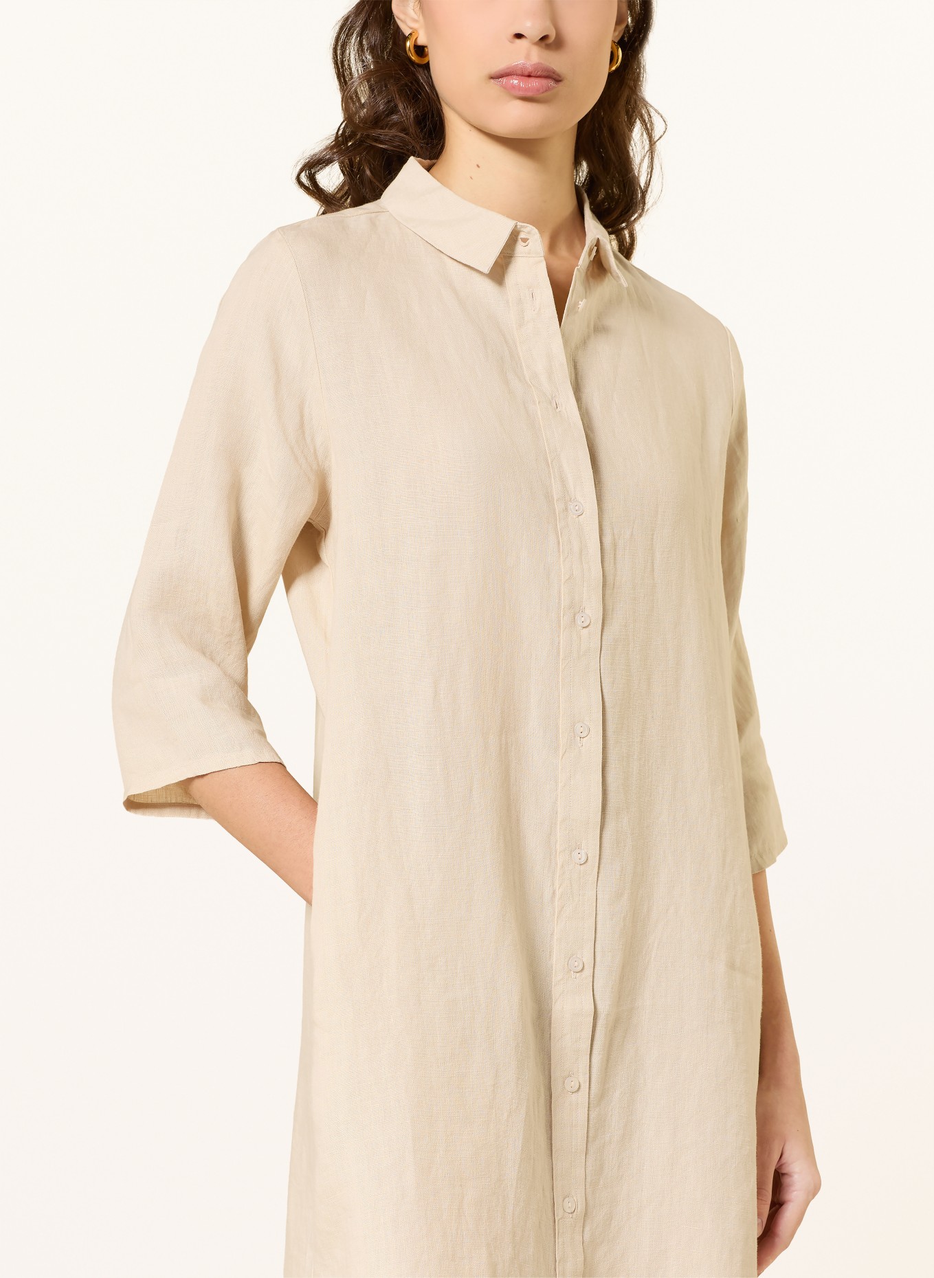 (THE MERCER) N.Y. Hemdblusenkleid aus Leinen mit 3/4-Arm: BEIGE