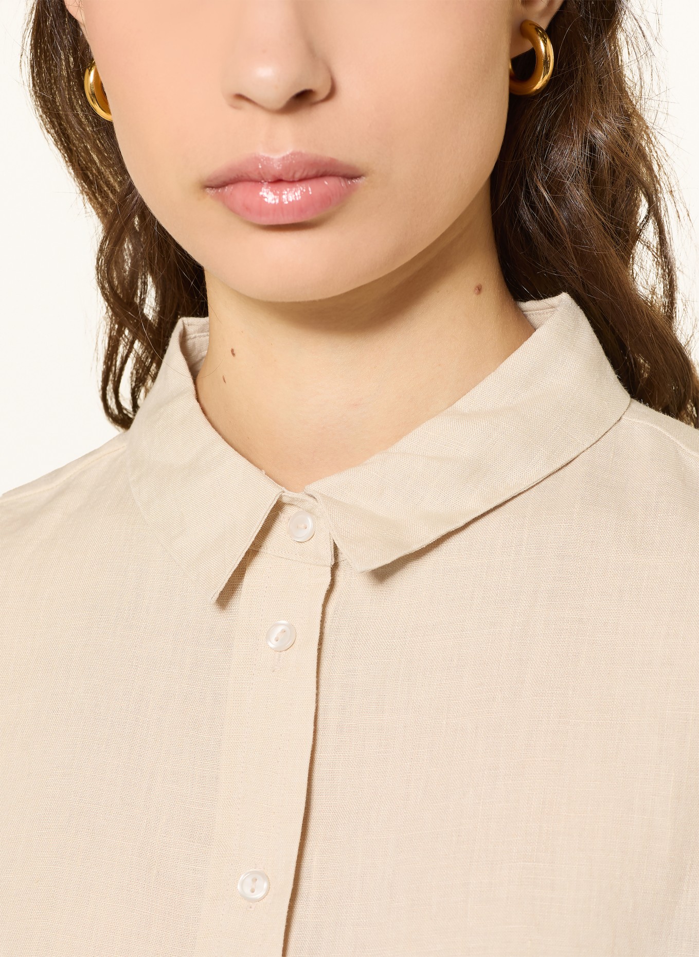 (THE MERCER) N.Y. Hemdblusenkleid aus Leinen mit 3/4-Arm: BEIGE