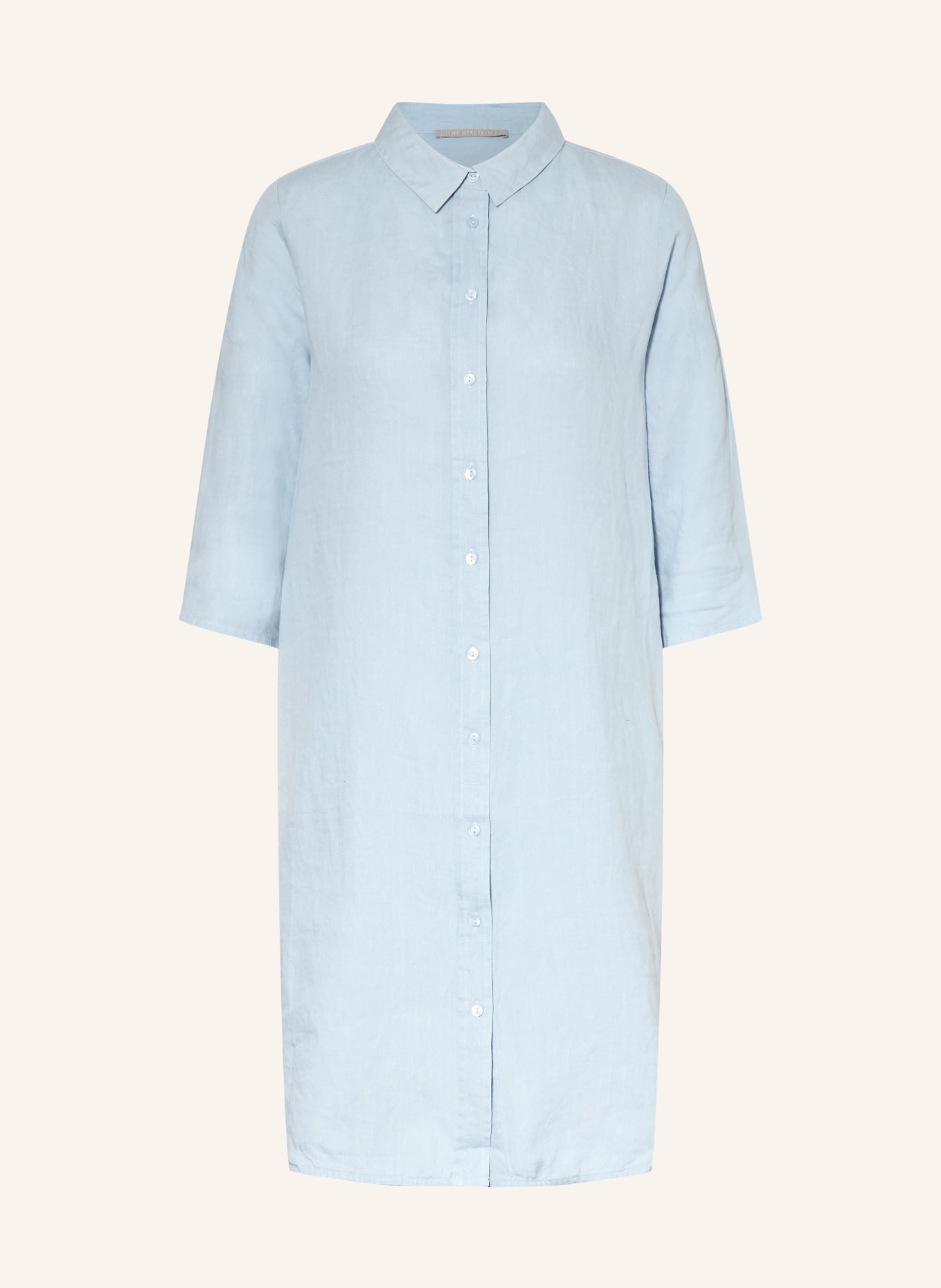 (THE MERCER) N.Y. Hemdblusenkleid aus Leinen mit 3/4-Arm: HELLBLAU