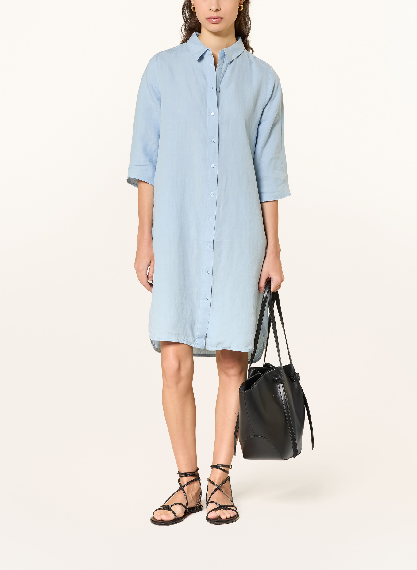 (THE MERCER) N.Y. Hemdblusenkleid aus Leinen mit 3/4-Arm: HELLBLAU