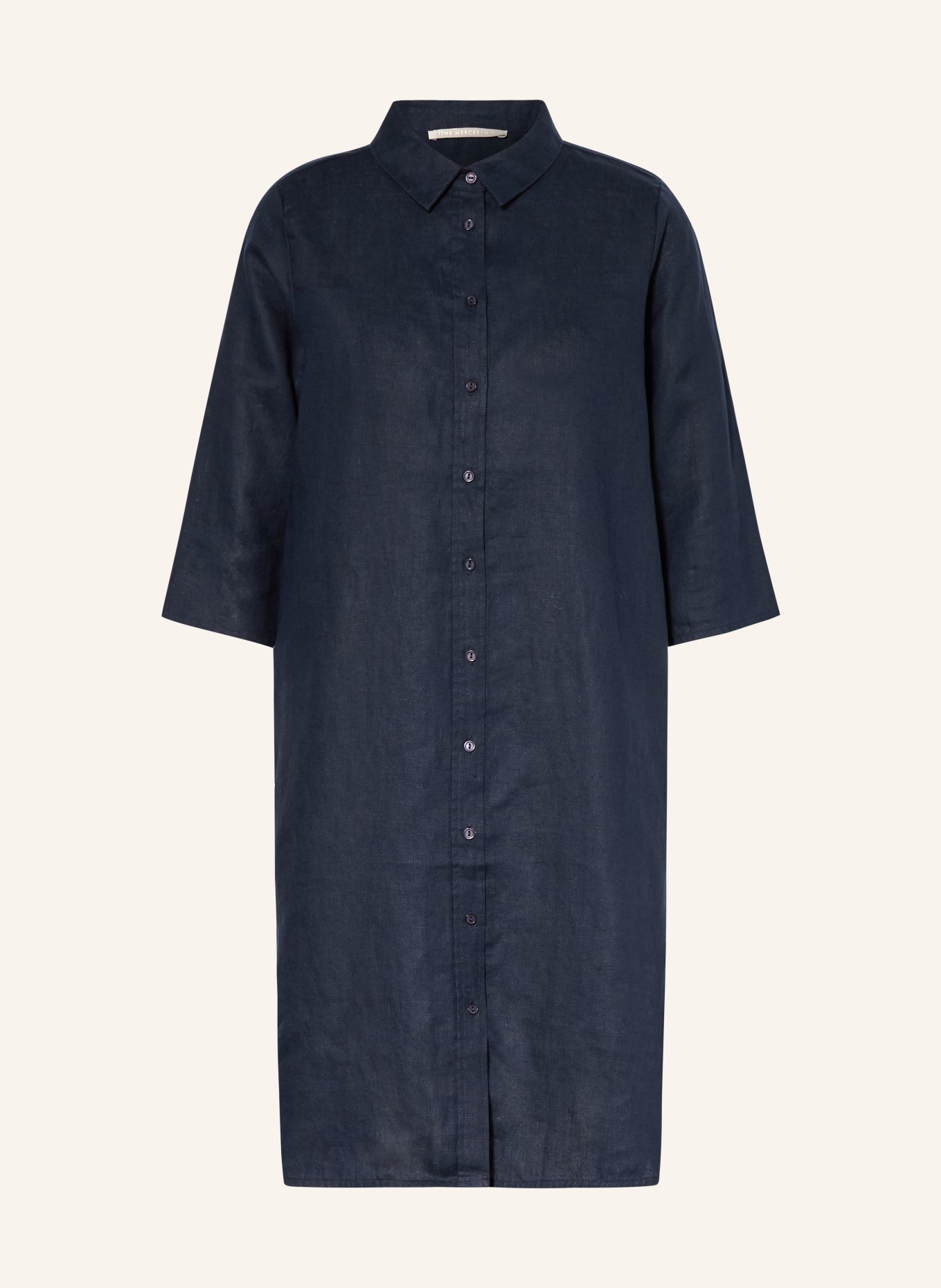 (THE MERCER) N.Y. Linen shirt dress with 3/4 sleeves: DARK BLUE