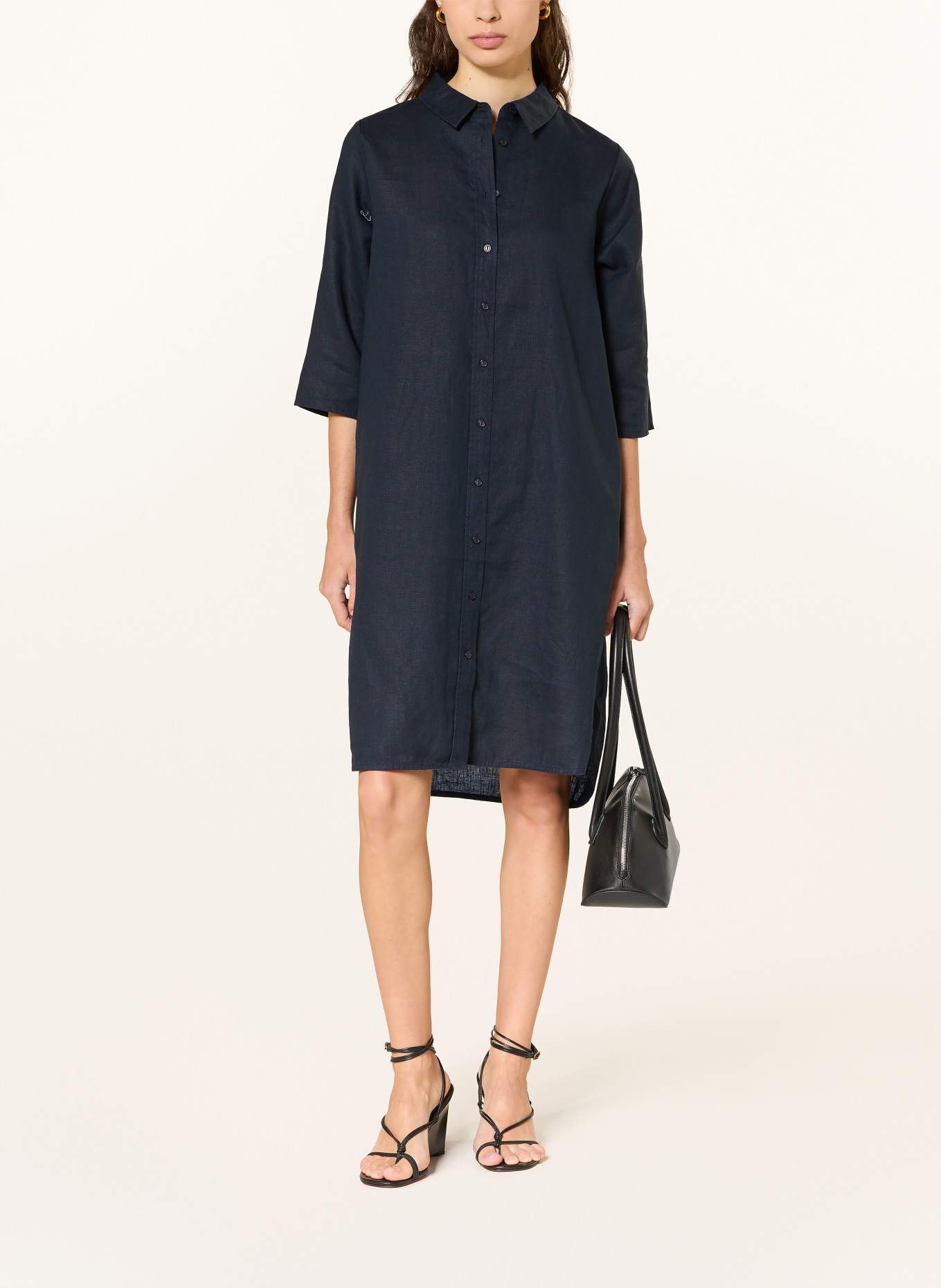 (THE MERCER) N.Y. Linen shirt dress with 3/4 sleeves: DARK BLUE