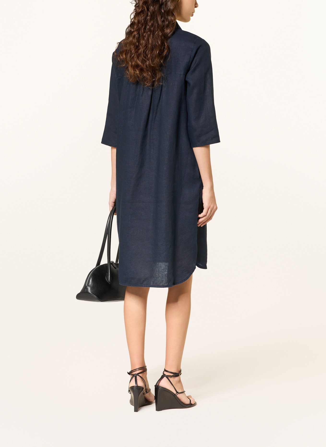 (THE MERCER) N.Y. Linen shirt dress with 3/4 sleeves: DARK BLUE