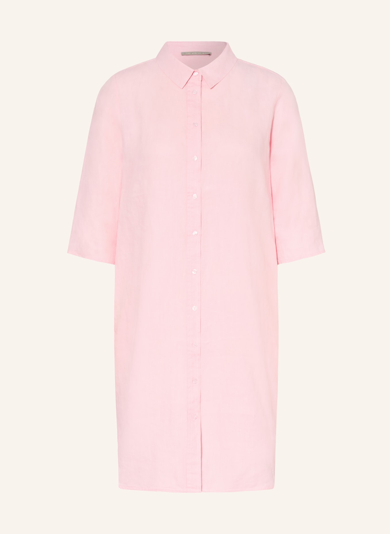 (THE MERCER) N.Y. Hemdblusenkleid aus Leinen mit 3/4-Arm: ROSA