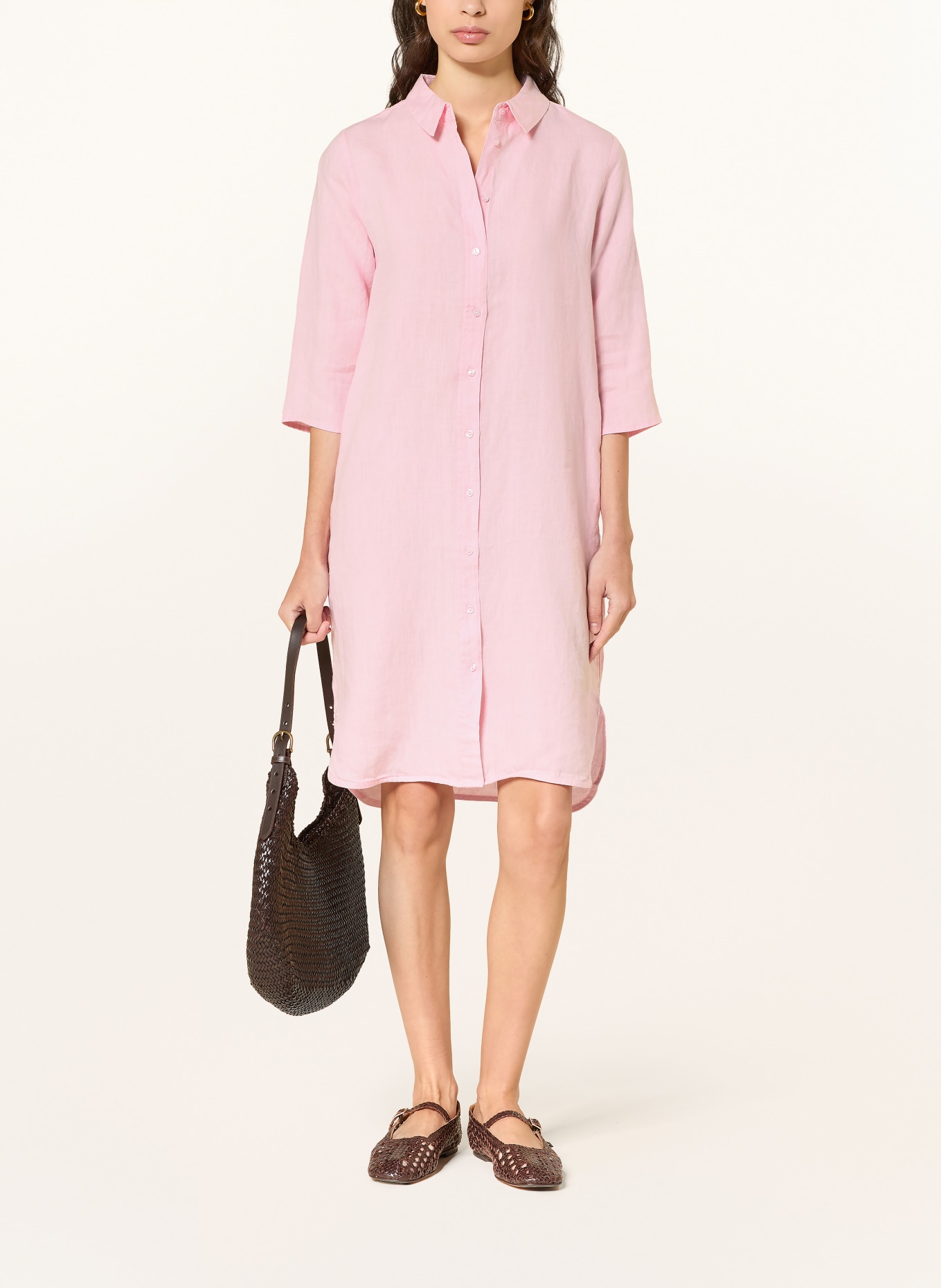 (THE MERCER) N.Y. Hemdblusenkleid aus Leinen mit 3/4-Arm: ROSA