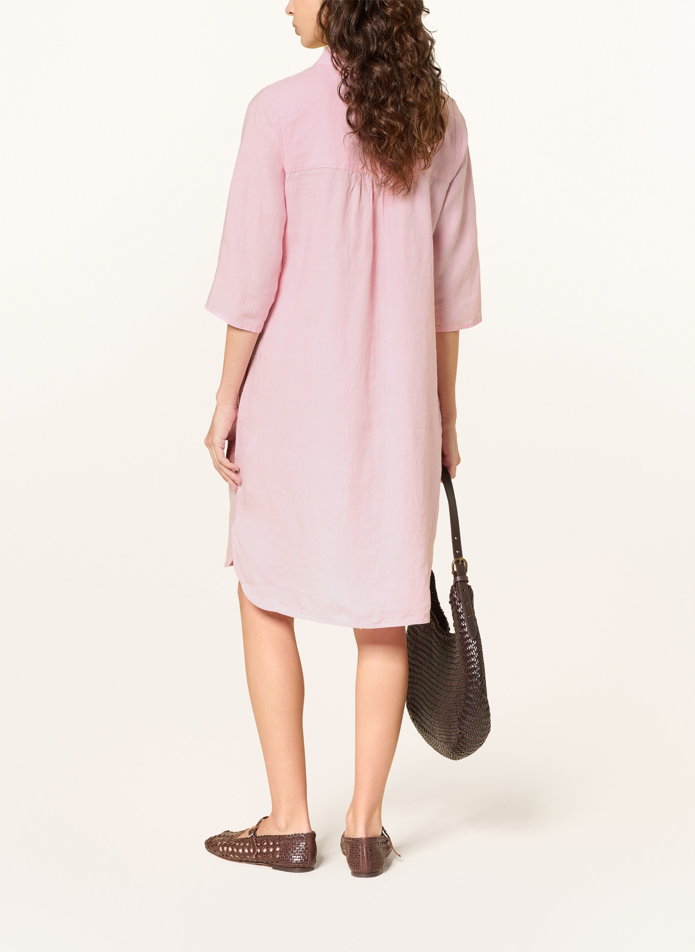 (THE MERCER) N.Y. Hemdblusenkleid aus Leinen mit 3/4-Arm: ROSA