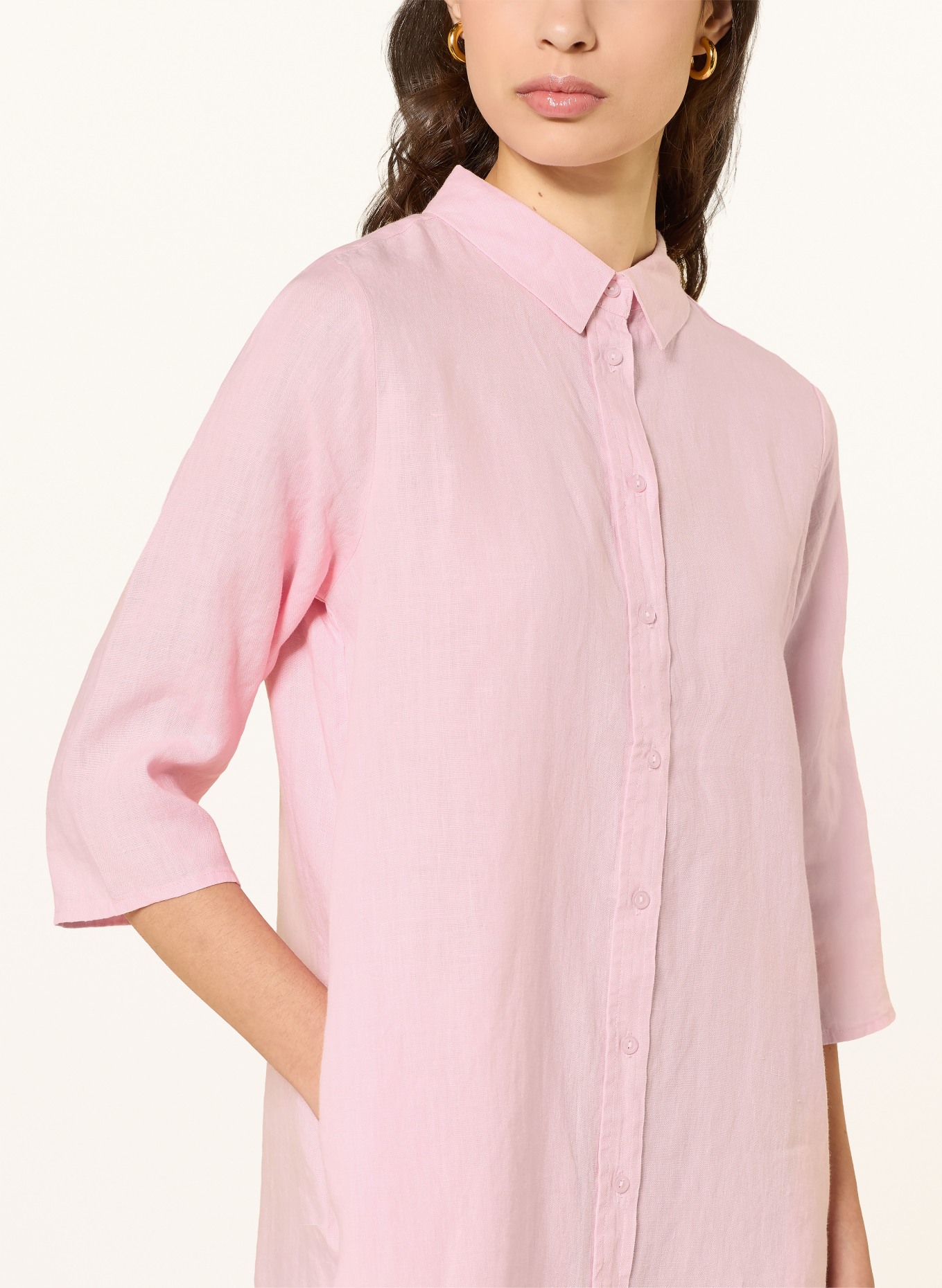 (THE MERCER) N.Y. Hemdblusenkleid aus Leinen mit 3/4-Arm: ROSA