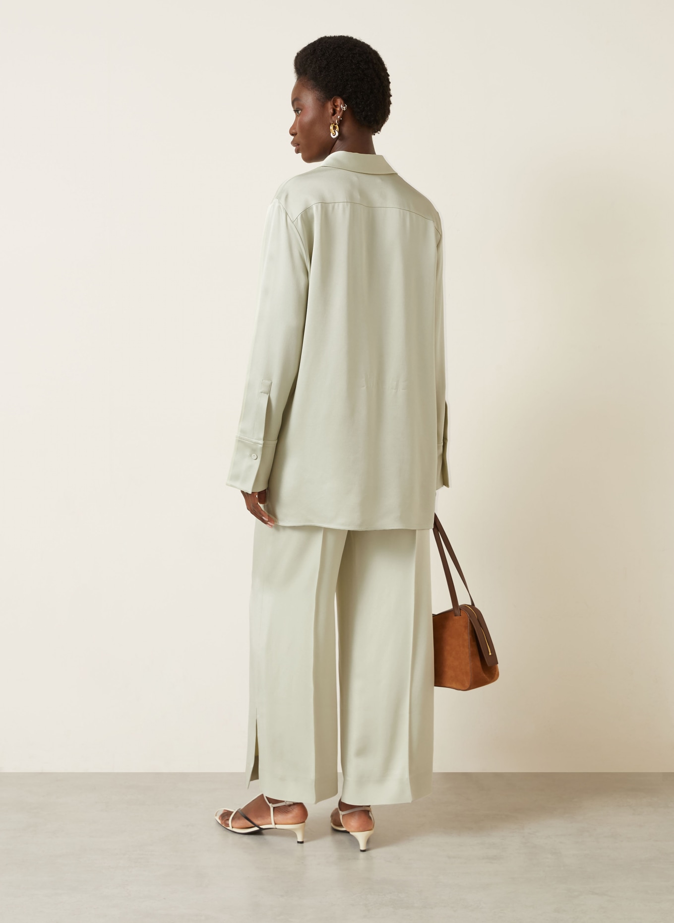 JIL SANDER Hemdbluse aus Satin: HELLGRÜN