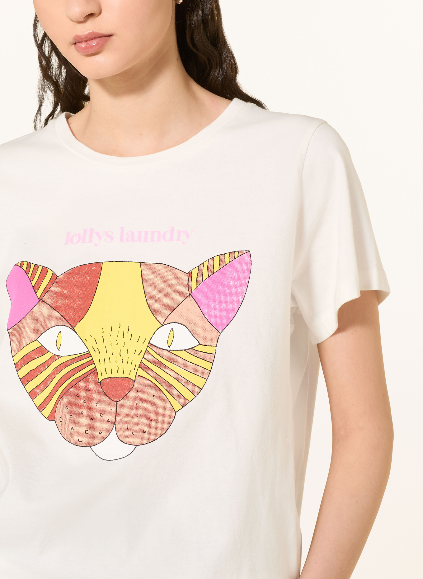 lollys laundry ROMALL T-shirt: ECRU / PINK / YELLOW