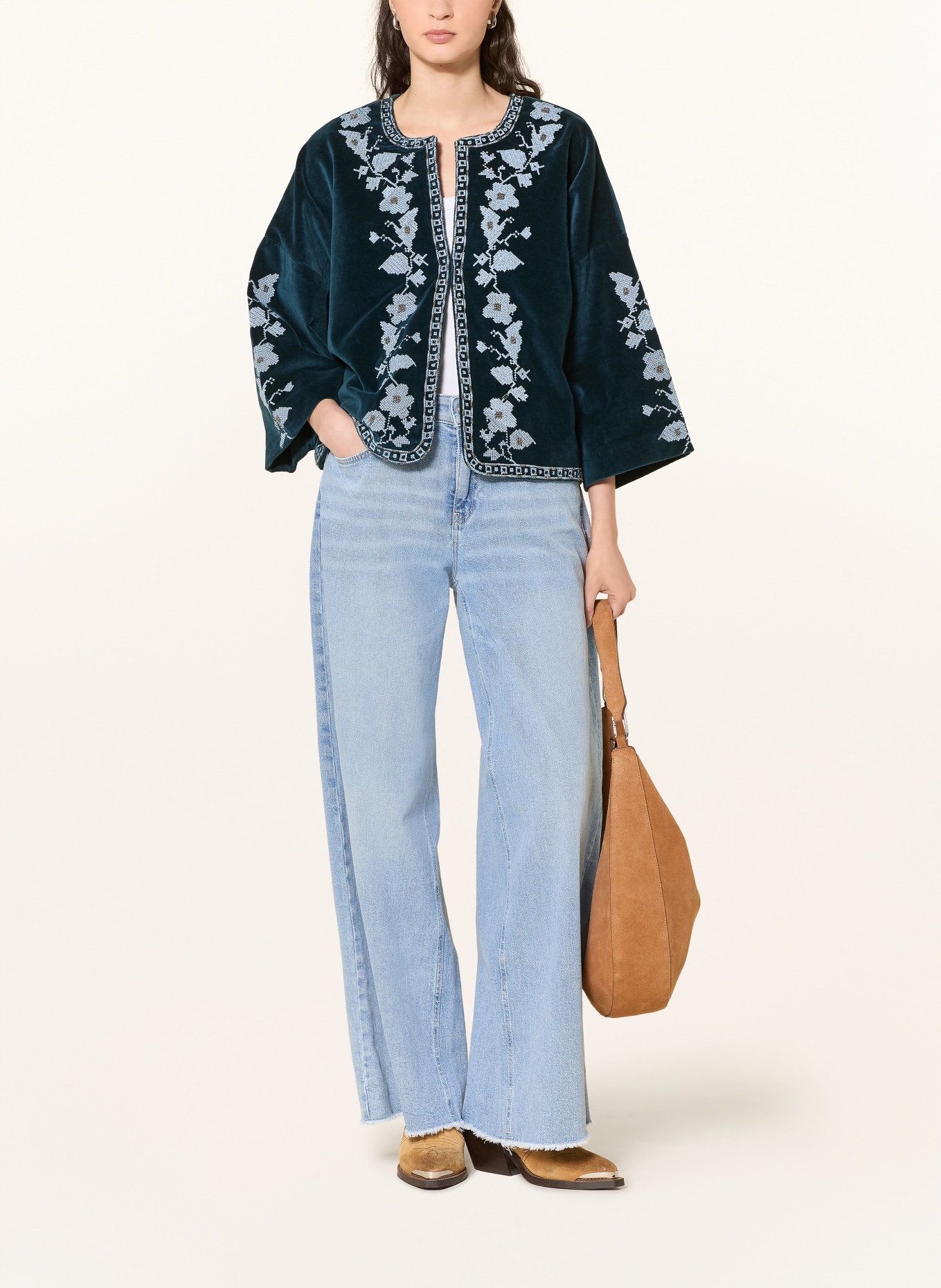 lollys laundry Samtjacke AMBYLL mit Schmuckperlen: PETROL / HELLBLAU