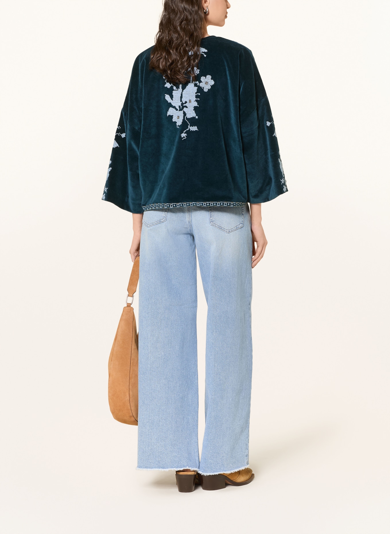 lollys laundry Samtjacke AMBYLL mit Schmuckperlen: PETROL / HELLBLAU