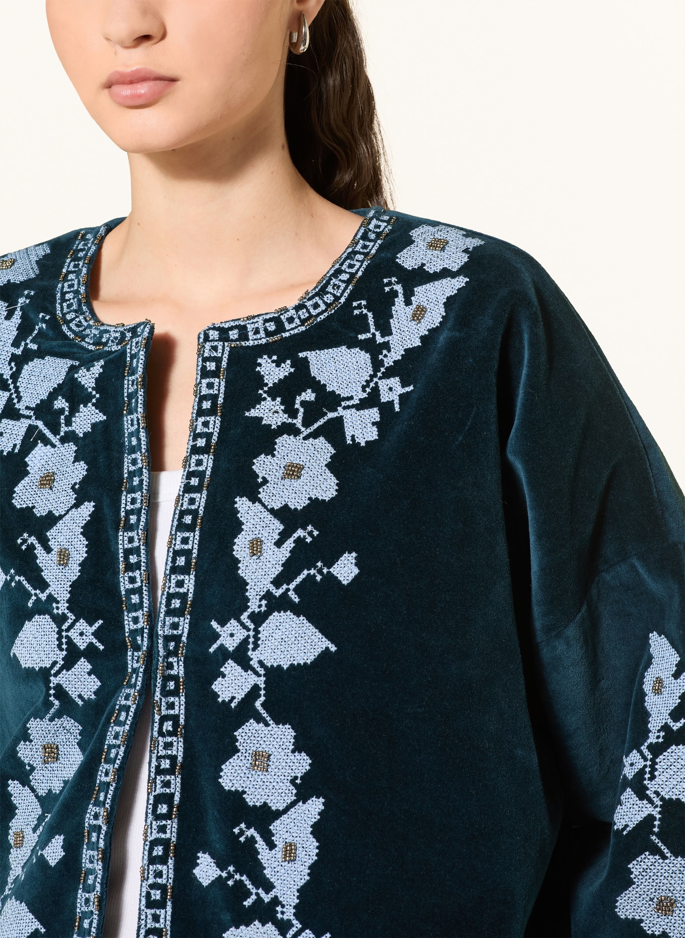 lollys laundry Samtjacke AMBYLL mit Schmuckperlen: PETROL / HELLBLAU