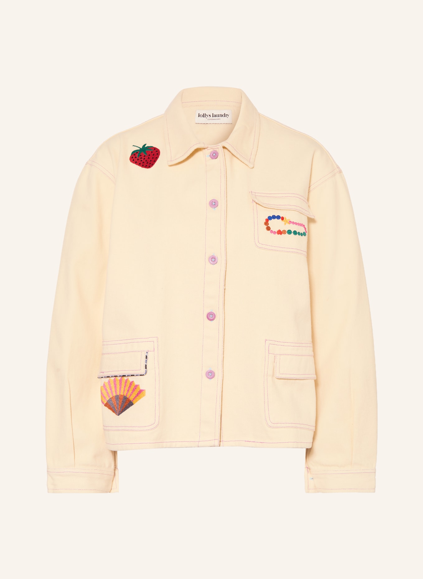 lollys laundry APRILLL denim overjacket: CREAM / PINK / RED