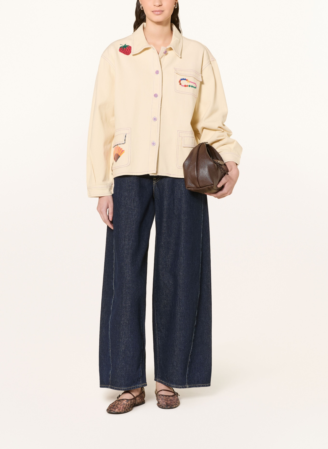 lollys laundry APRILLL denim overjacket: CREAM / PINK / RED