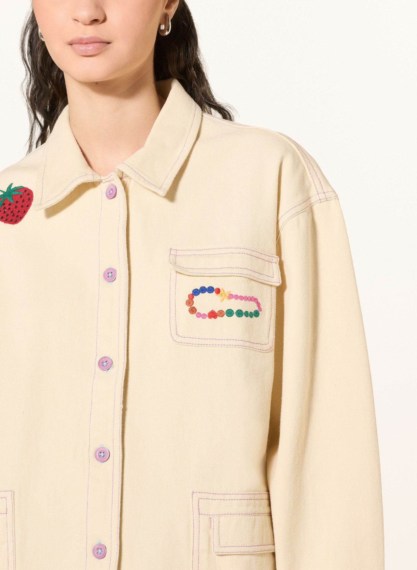 lollys laundry APRILLL denim overjacket: CREAM / PINK / RED