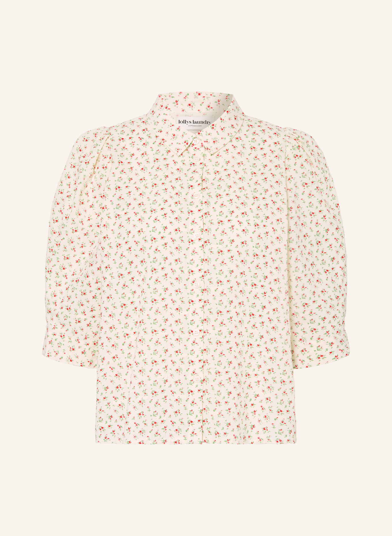 lollys laundry BONOLL shirt blouse with 3/4 sleeves: ECRU / RED / GREEN