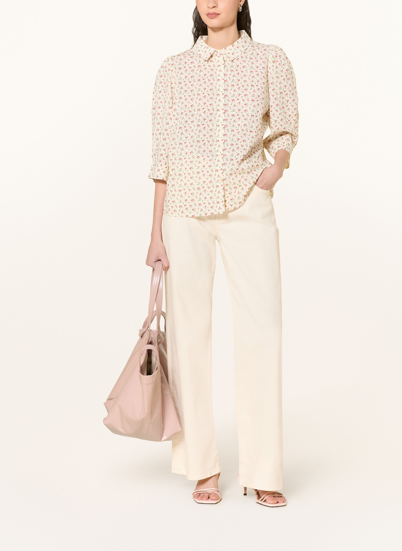 lollys laundry BONOLL shirt blouse with 3/4 sleeves: ECRU / RED / GREEN