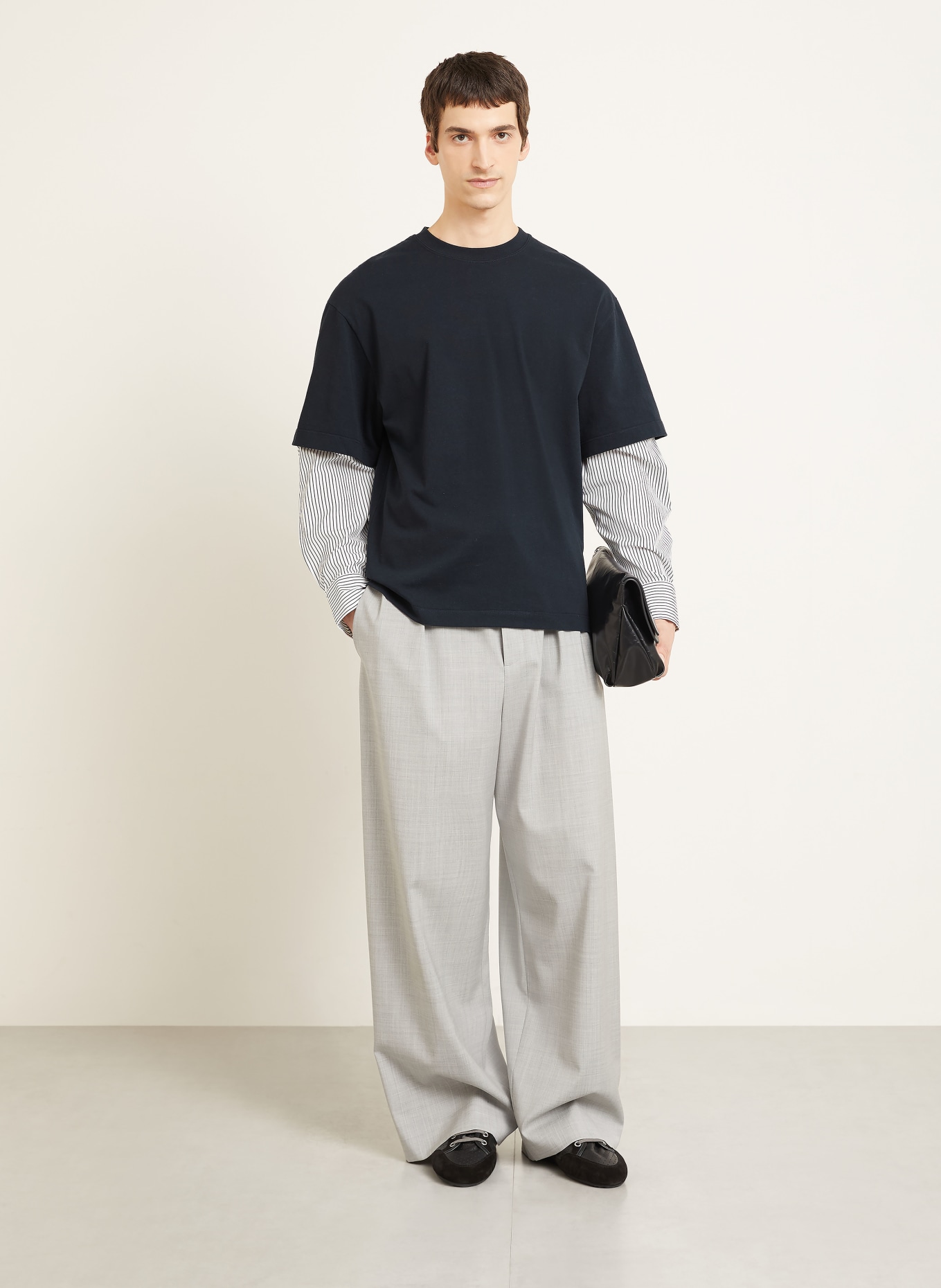 JIL SANDER Longsleeve im Materialmix: SCHWARZ / WEISS
