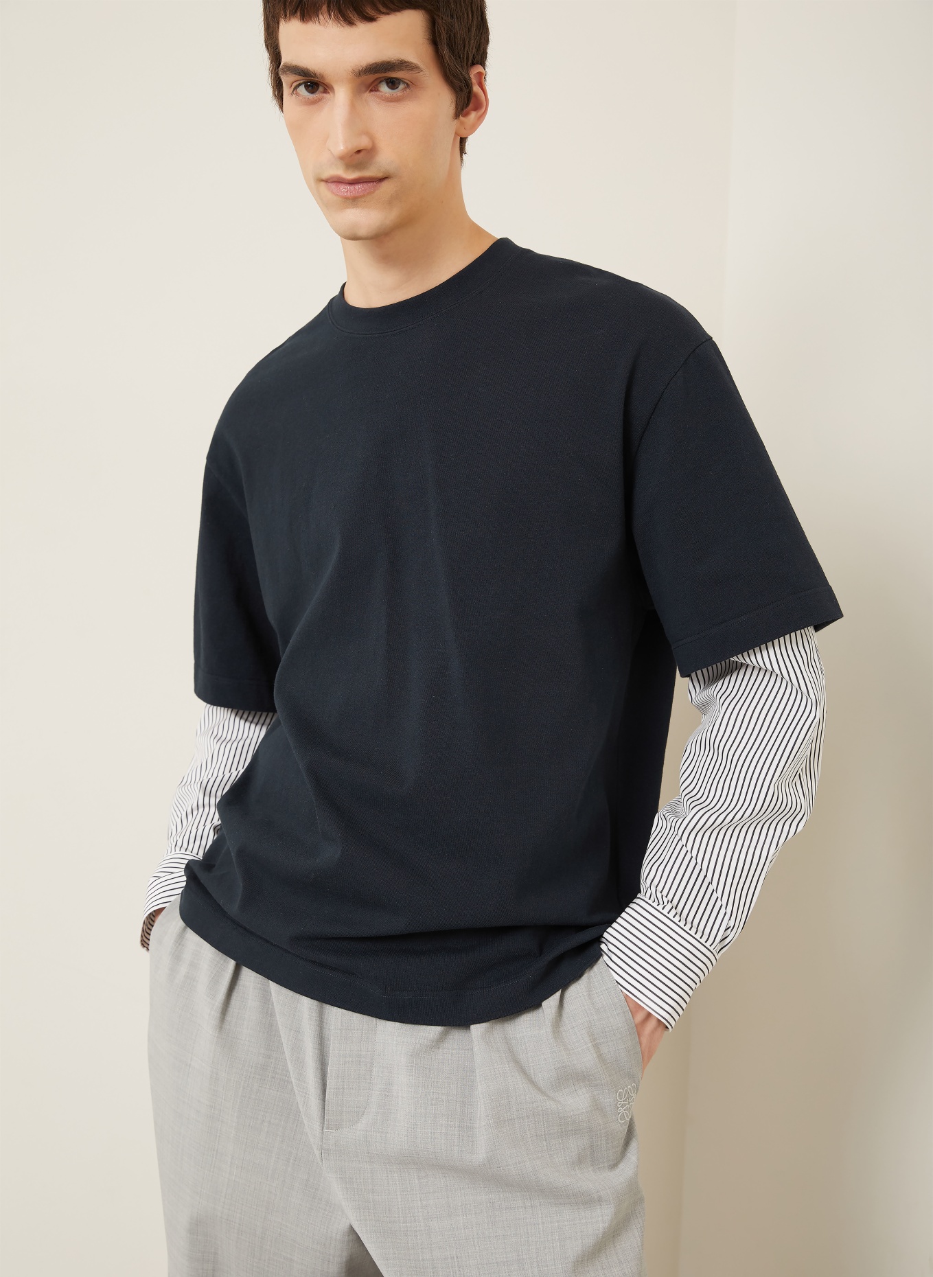 JIL SANDER Longsleeve im Materialmix: SCHWARZ / WEISS
