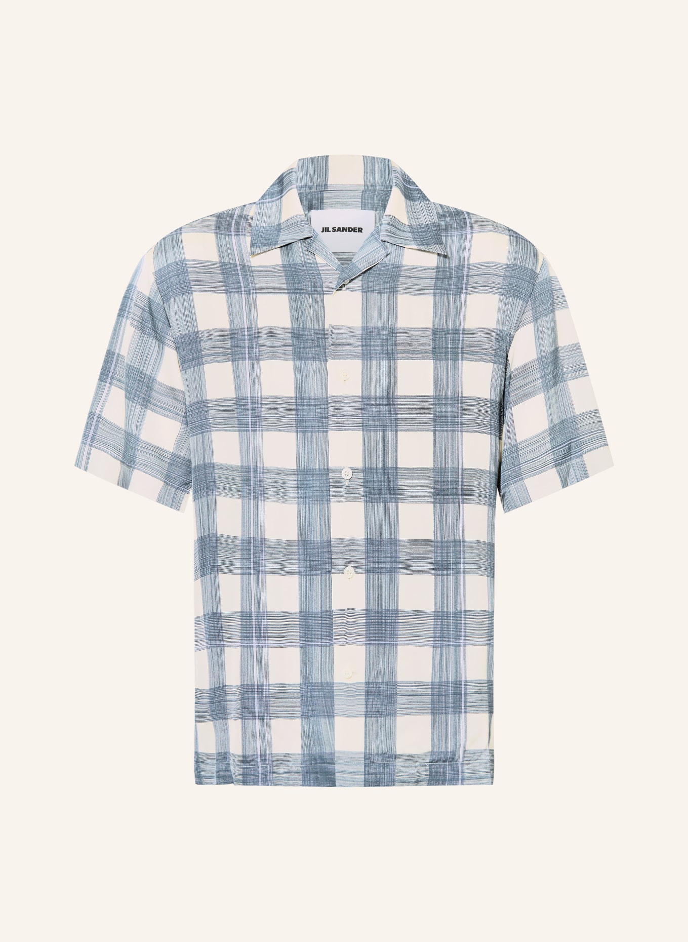 JIL SANDER Resorthemd Comfort Fit aus Satin: PETROL / CREME / HELLLILA