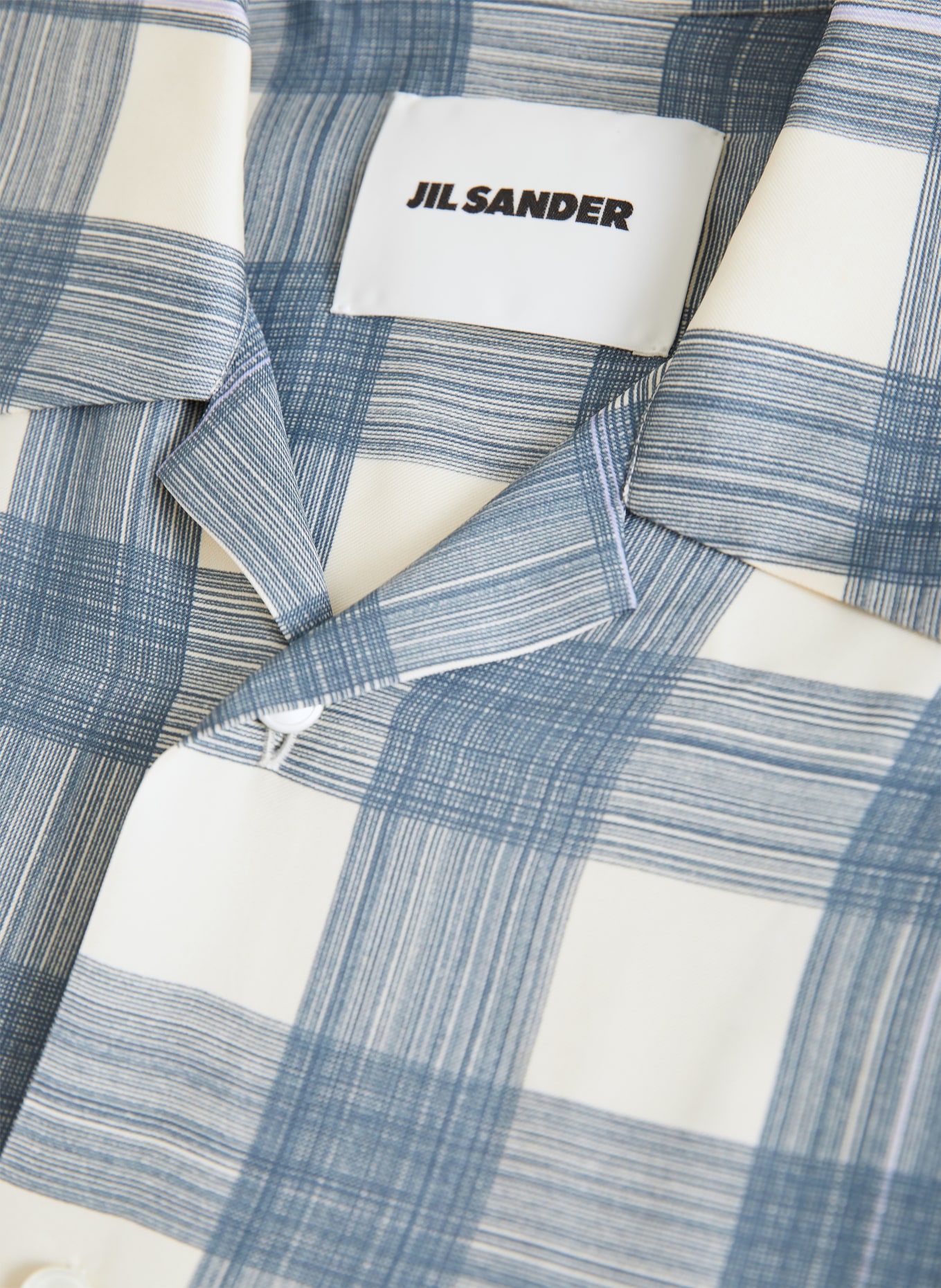 JIL SANDER Resorthemd Comfort Fit aus Satin: PETROL / CREME / HELLLILA