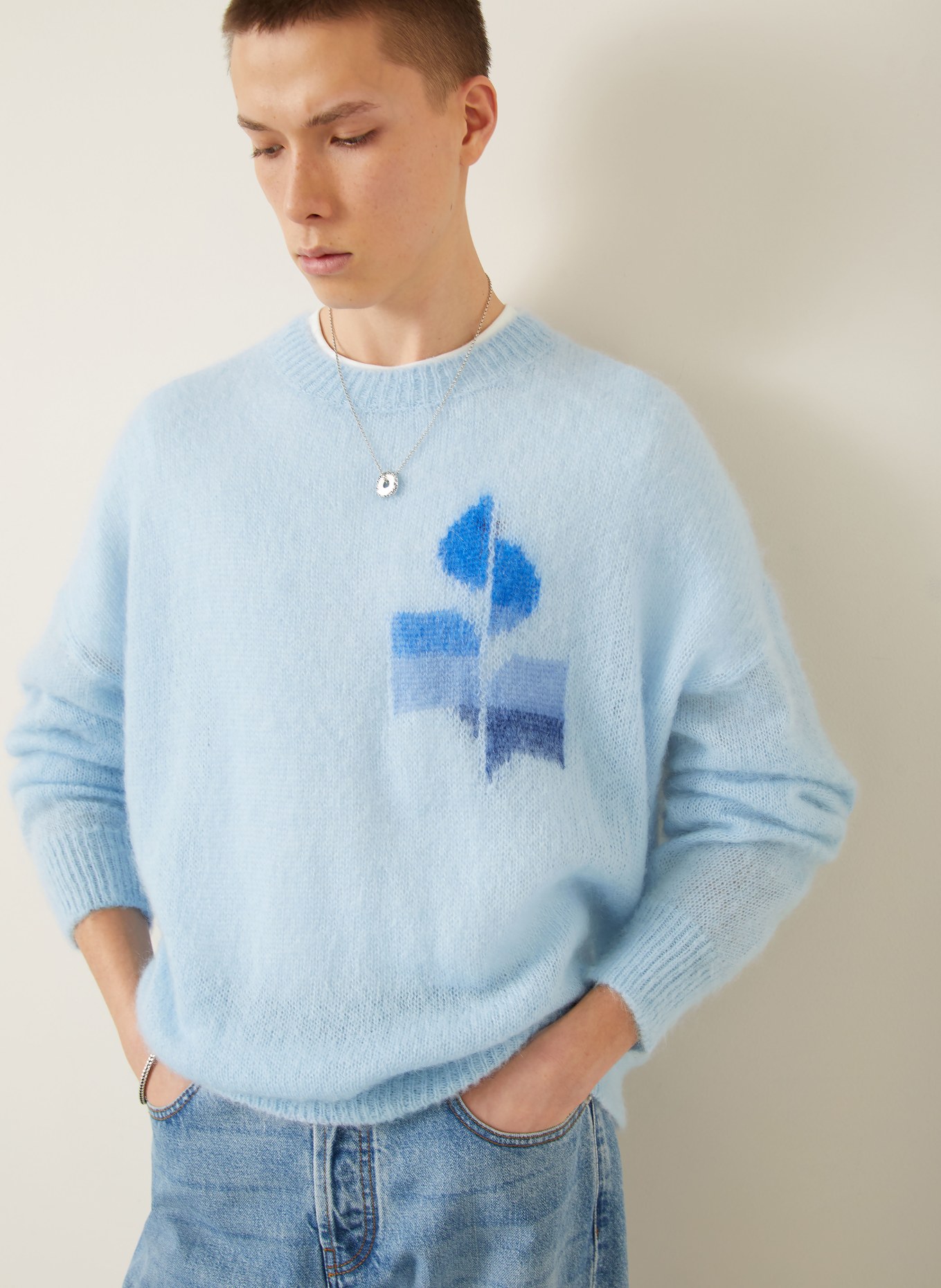 ISABEL MARANT Pullover DRANY mit Mohair: HELLBLAU / DUNKELBLAU