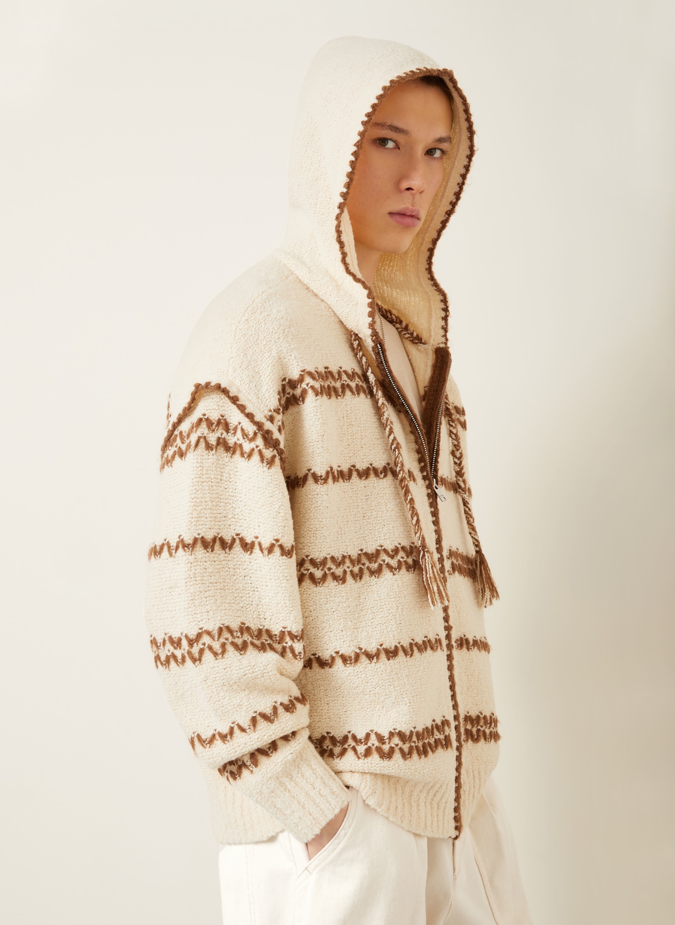 ISABEL MARANT Strickjacke ROLIAN: ECRU / BRAUN