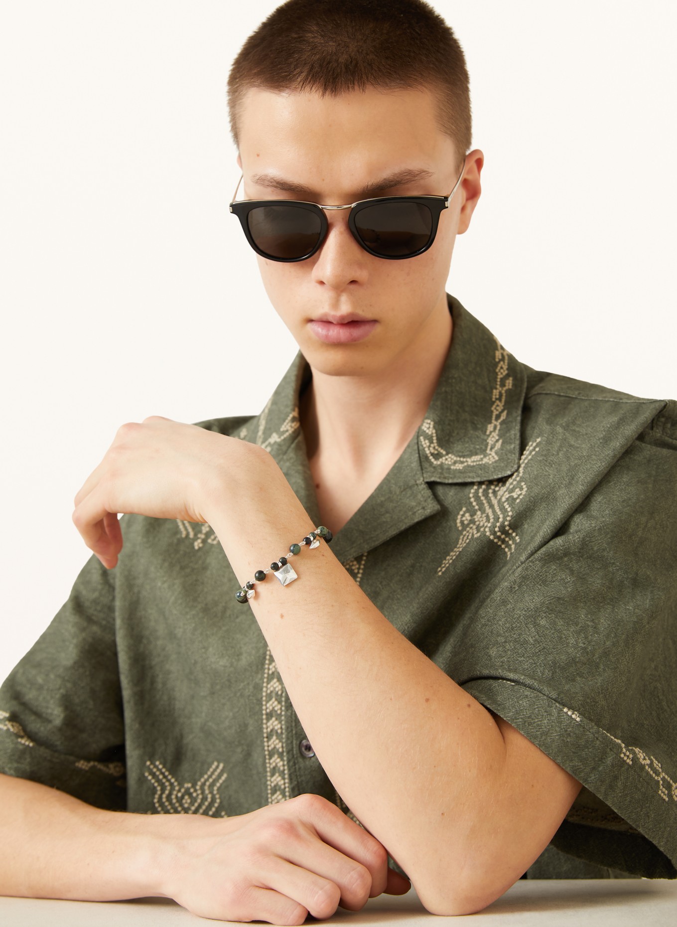 ISABEL MARANT JACK bracelet: SILVER / DARK GREEN / BLACK