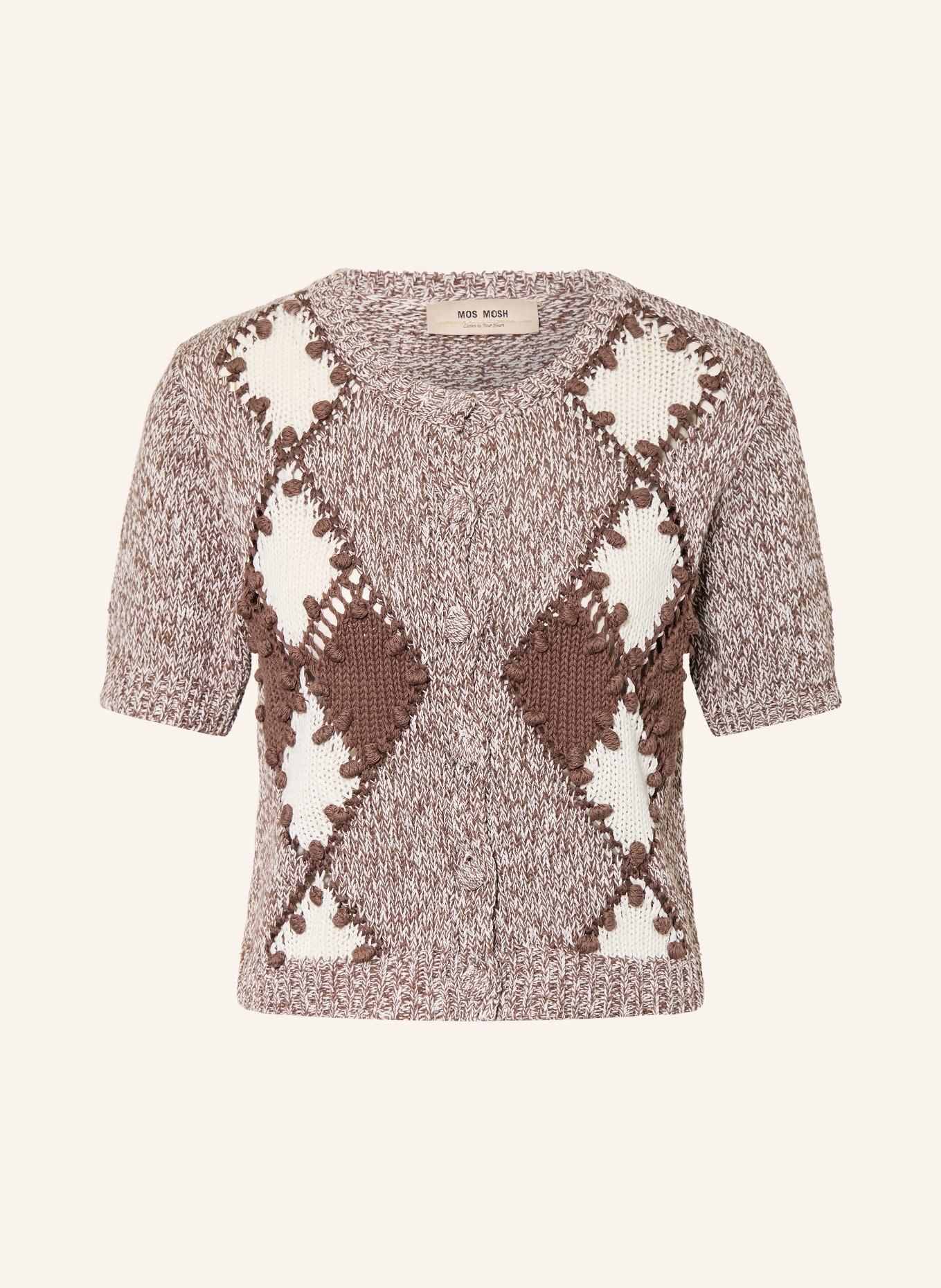 MOS MOSH Strickjacke MMELIO mit Leinen: DUNKELBRAUN / CREME