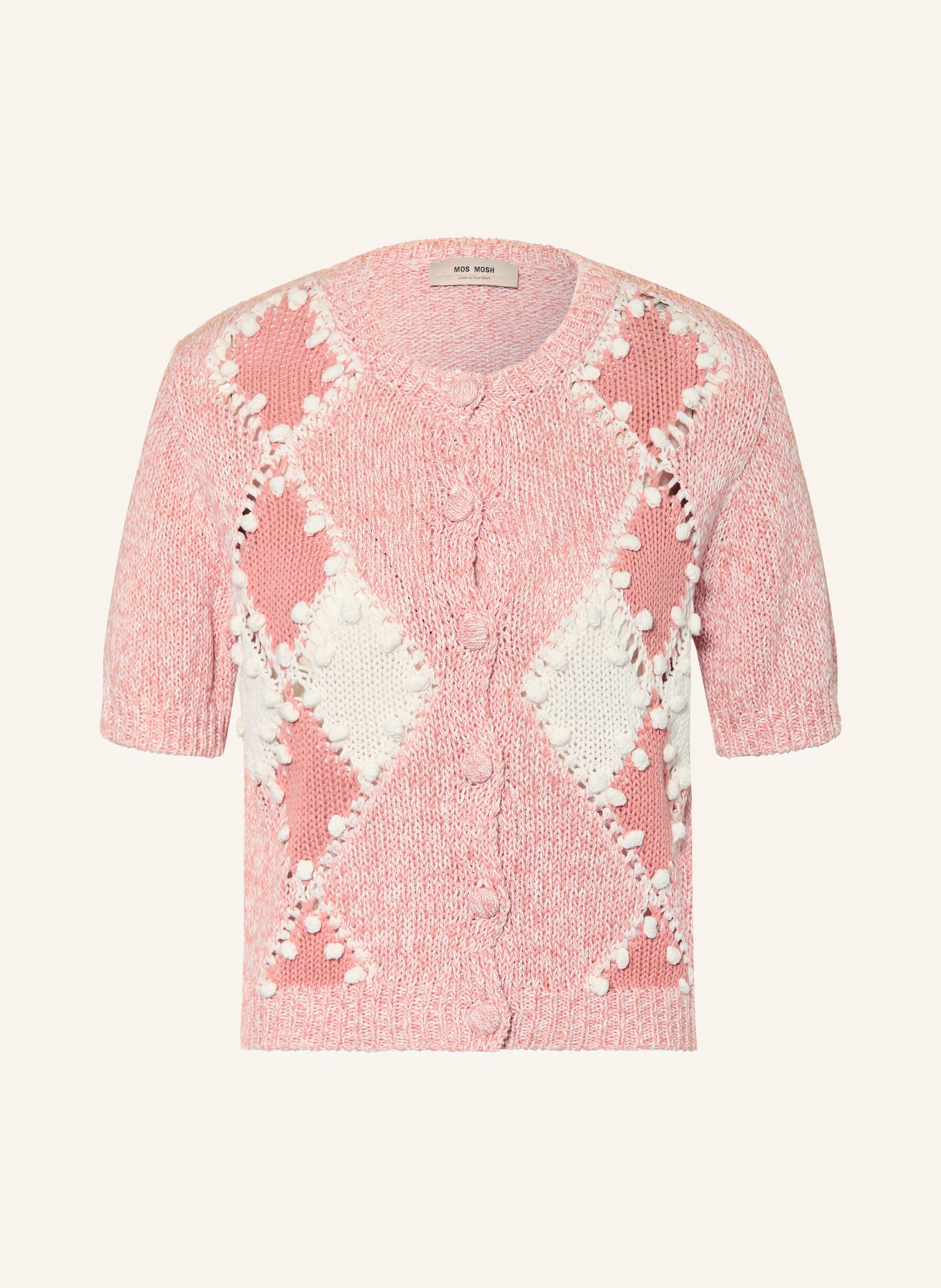 MOS MOSH Strickjacke MMELIO mit Leinen: HELLROT / CREME