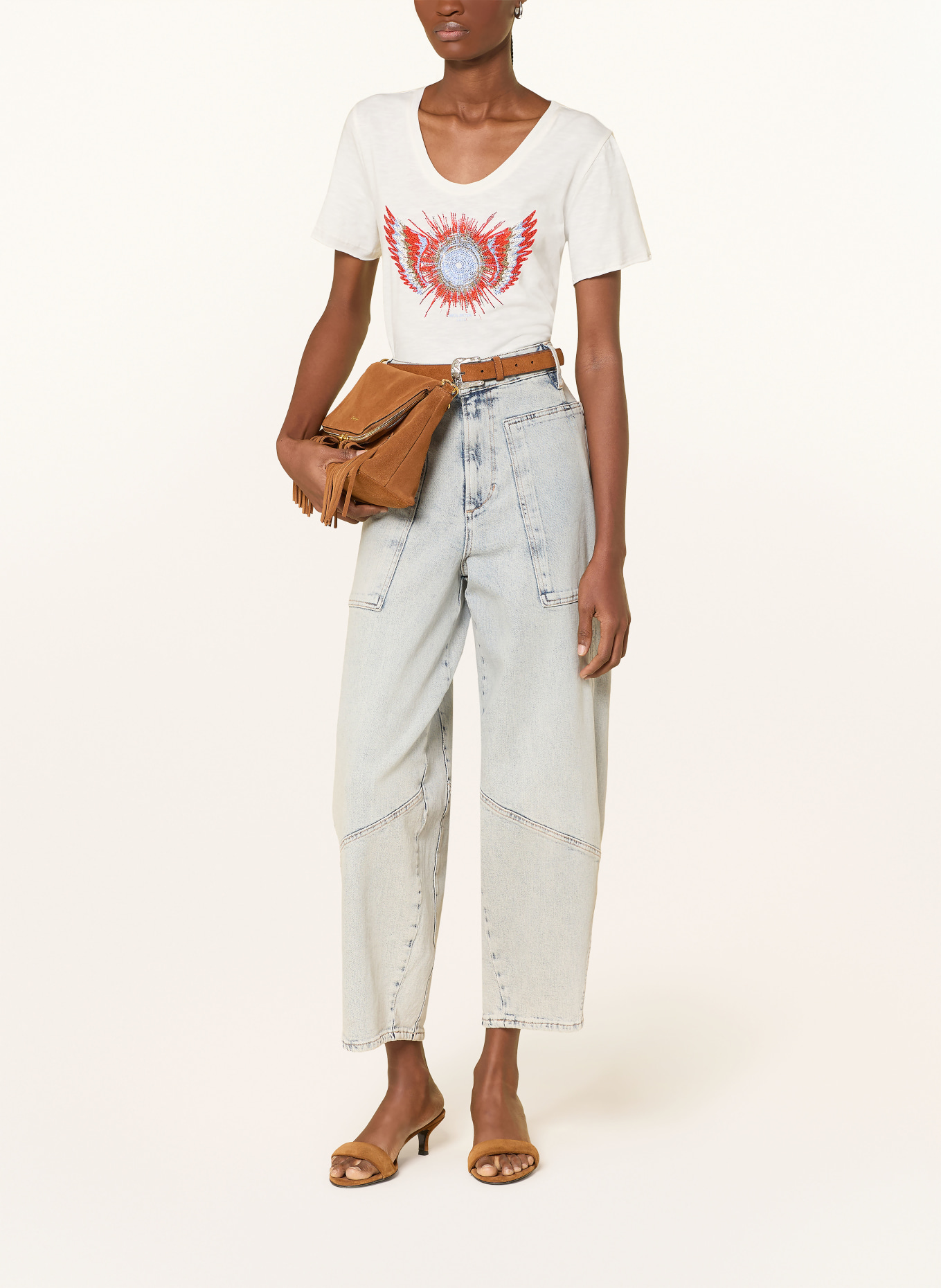 MOS MOSH T-shirt MMROMI avec pierres précieuses: BLANC / ROUGE