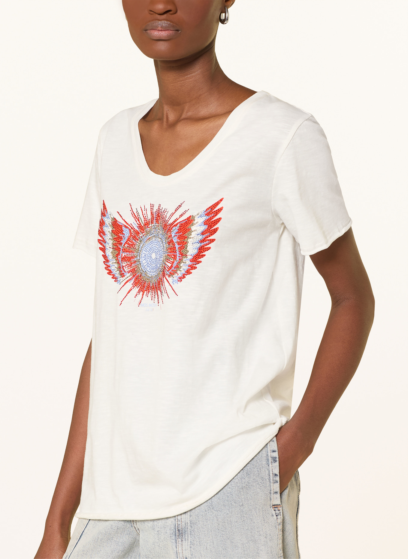 MOS MOSH T-shirt MMROMI avec pierres précieuses: BLANC / ROUGE
