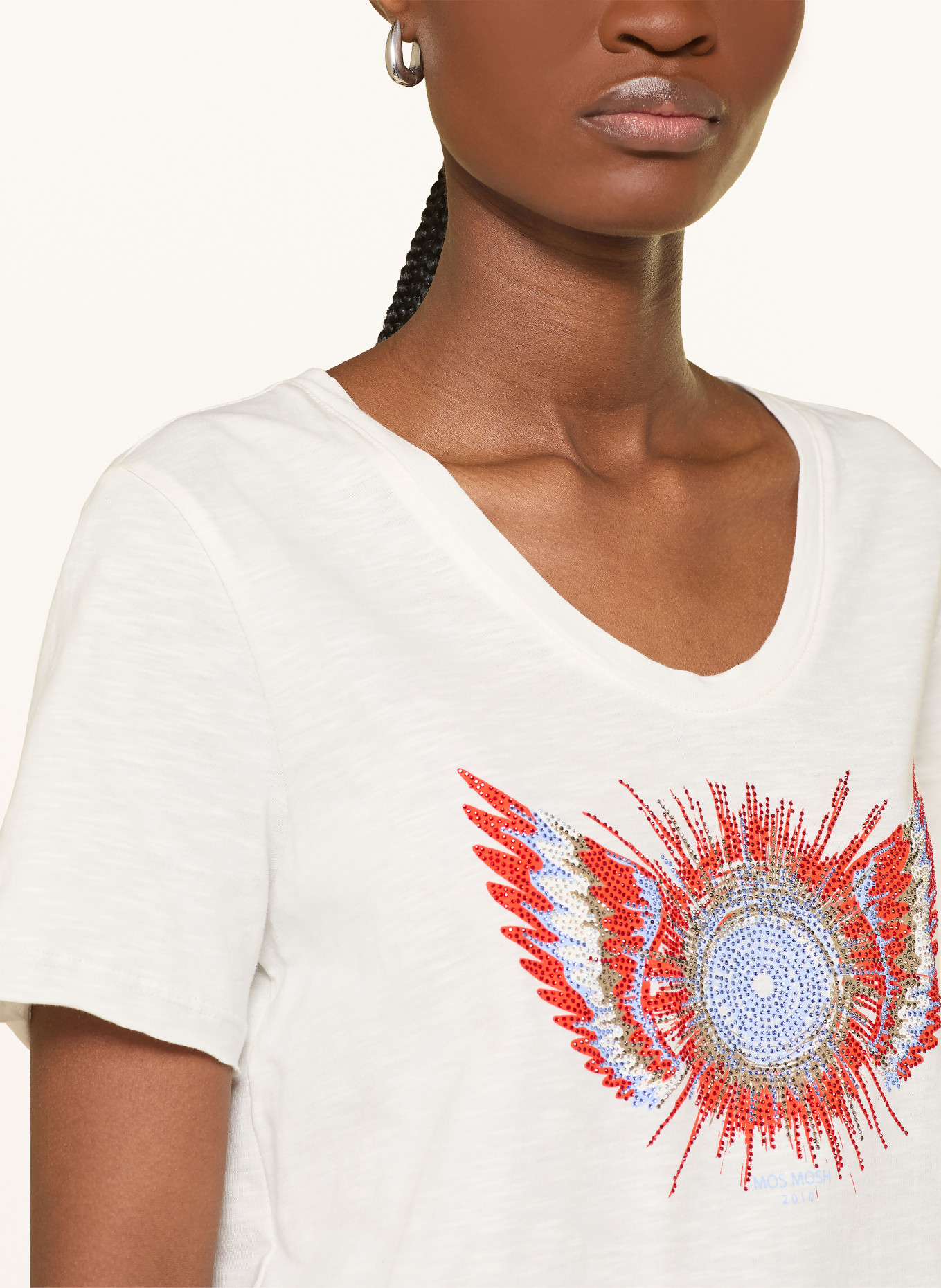 MOS MOSH T-shirt MMROMI avec pierres précieuses: BLANC / ROUGE