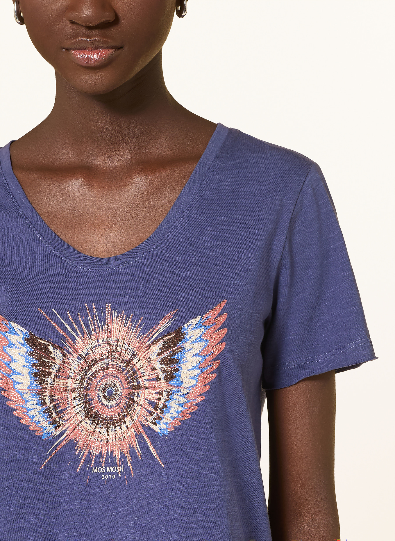 MOS MOSH T-Shirt MMROMI mit Schmucksteinen: DUNKELBLAU / ROSÉ / CREME