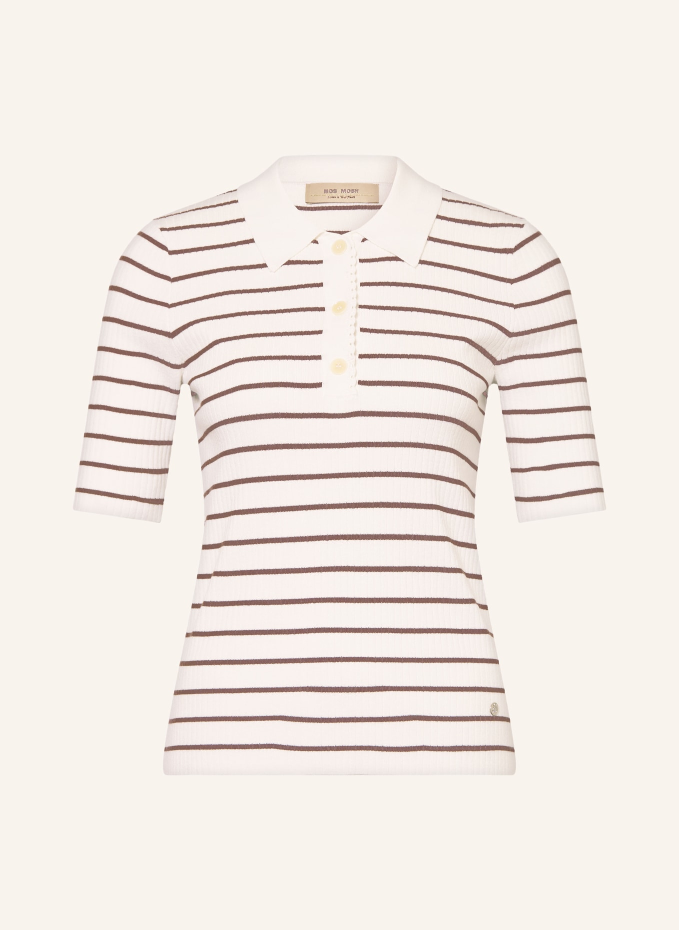 MOS MOSH Knitted polo shirt MMCALIZ: DARK BROWN / CREAM