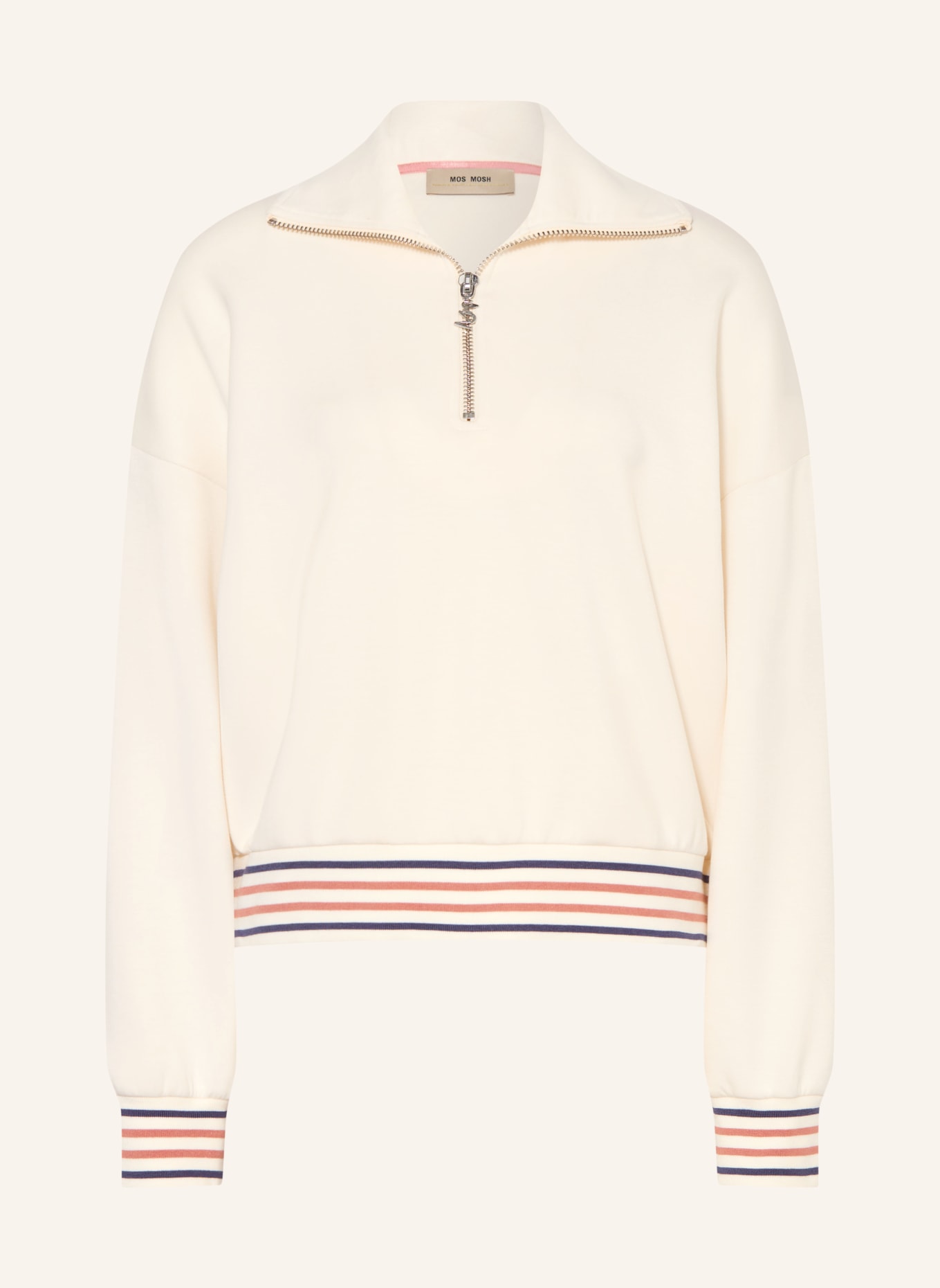 MOS MOSH Sweatshirt MMGEORGIA: ECRU / LIGHT RED / DARK BLUE