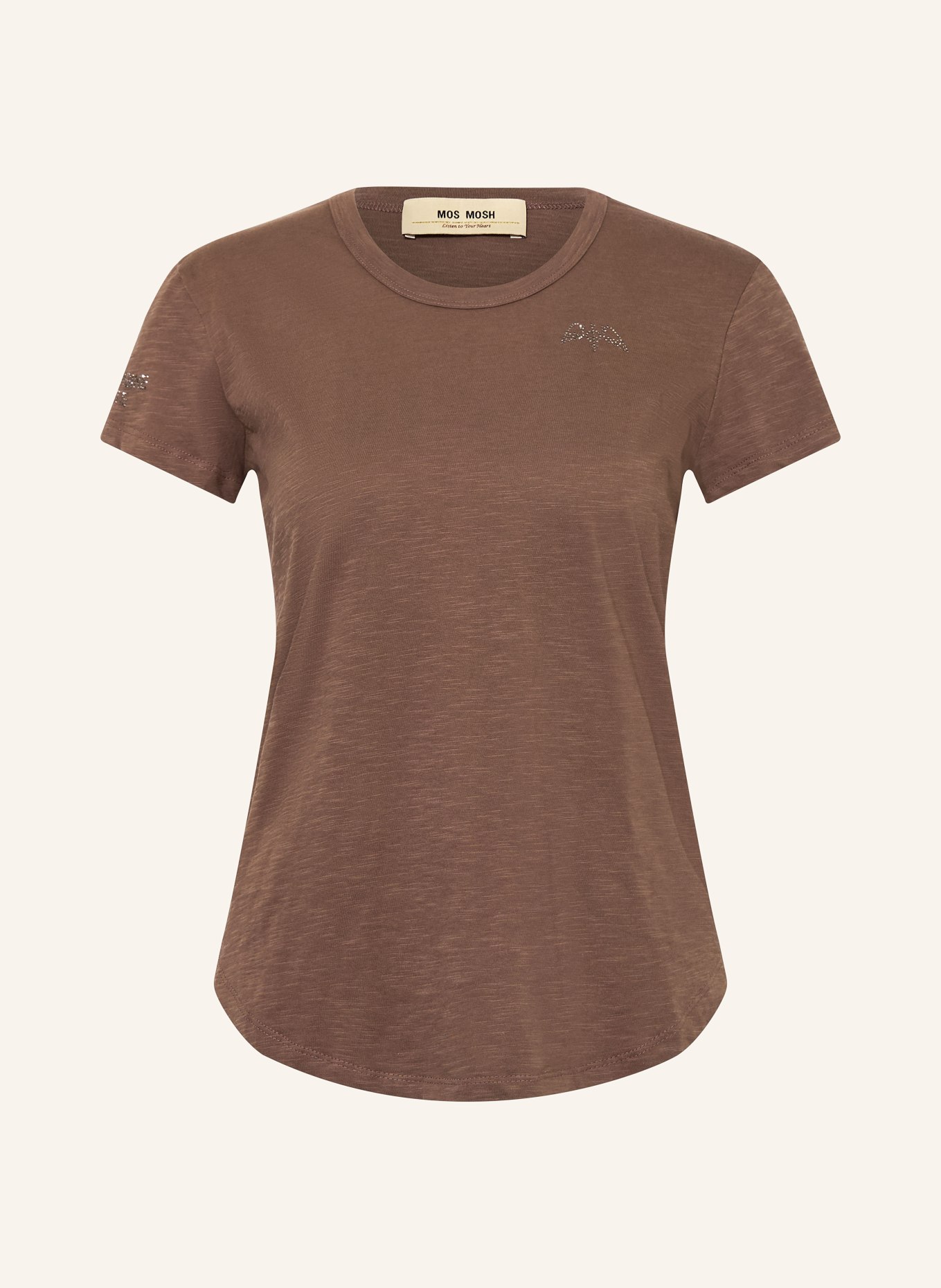 MOS MOSH Tričko MMSAFINA s ozdobnými kameny: TMAVĚ HNĚDÁ