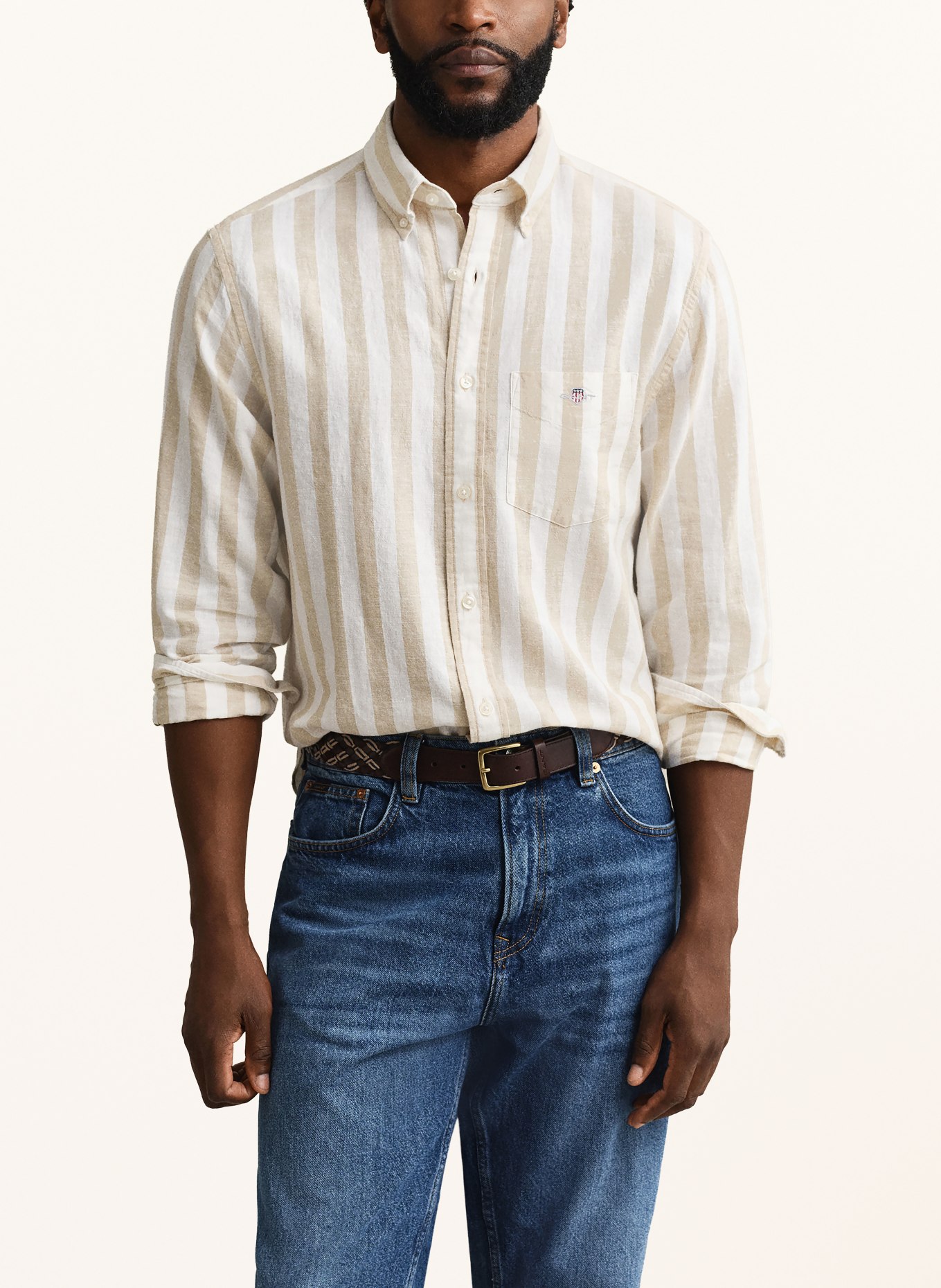 GANT Košile Regular Fit s lnem: BÉŽOVÁ / KRÉMOVÁ