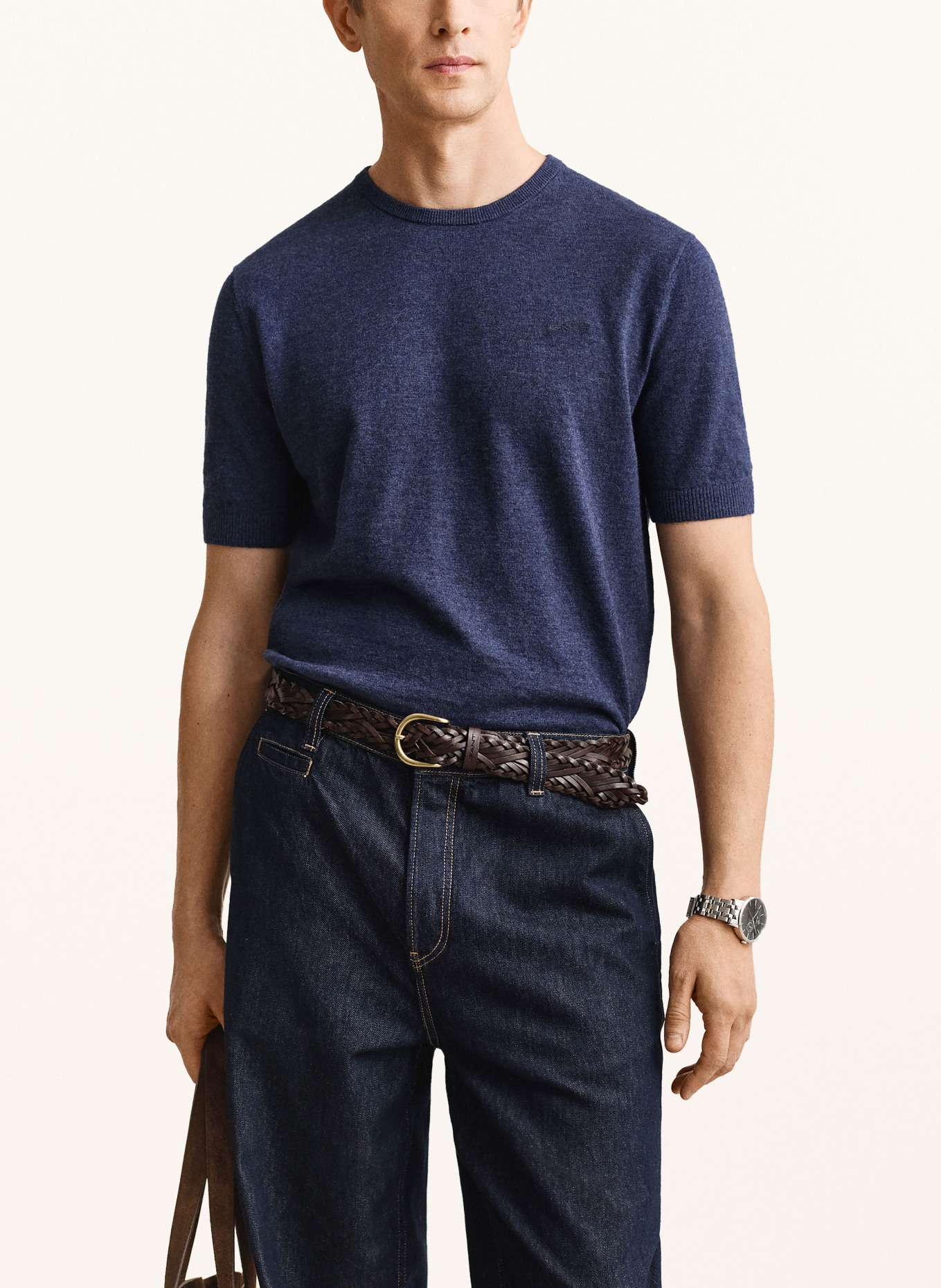 GANT Knitted shirt with linen: DARK BLUE