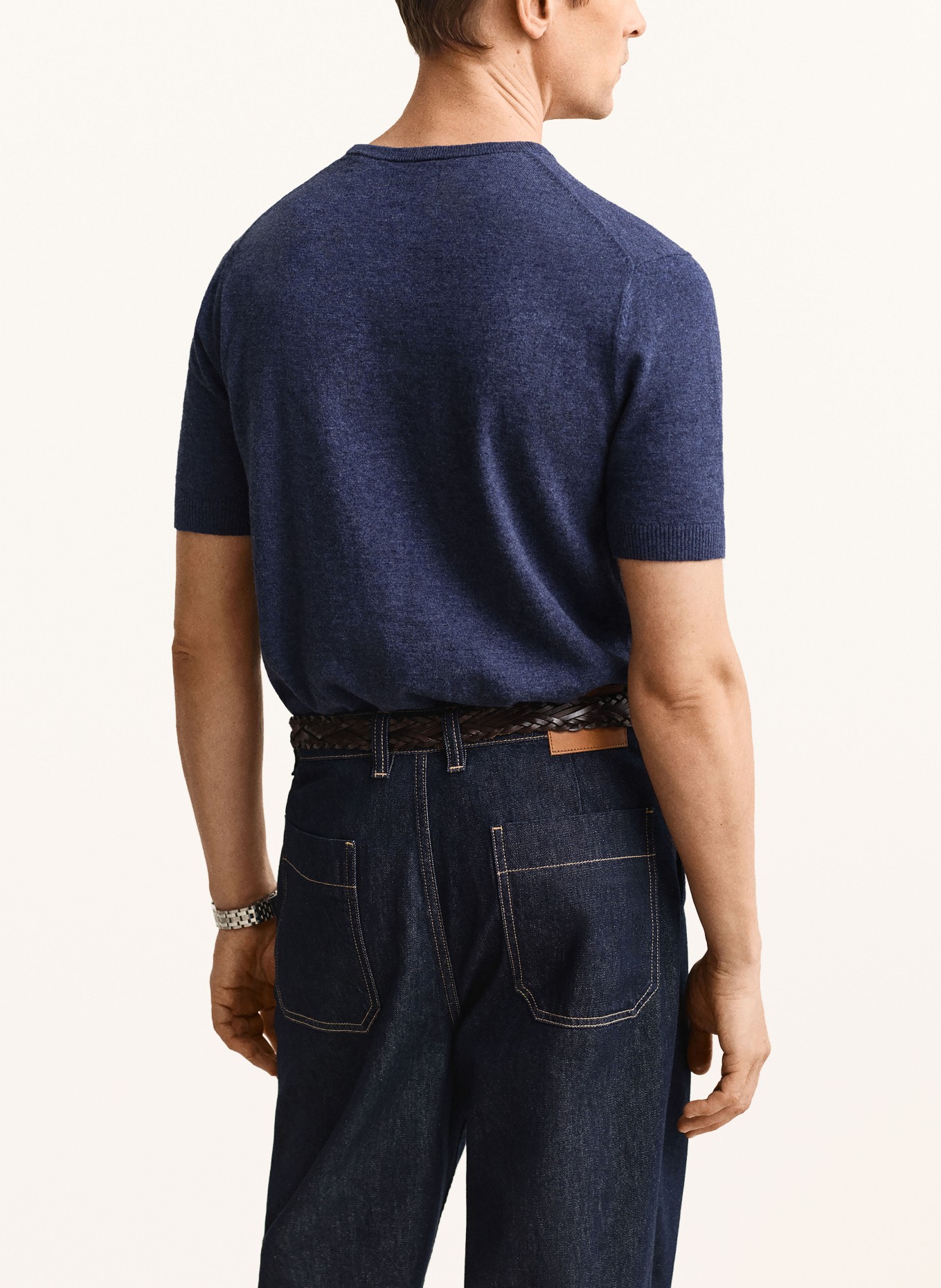 GANT Knitted shirt with linen: DARK BLUE