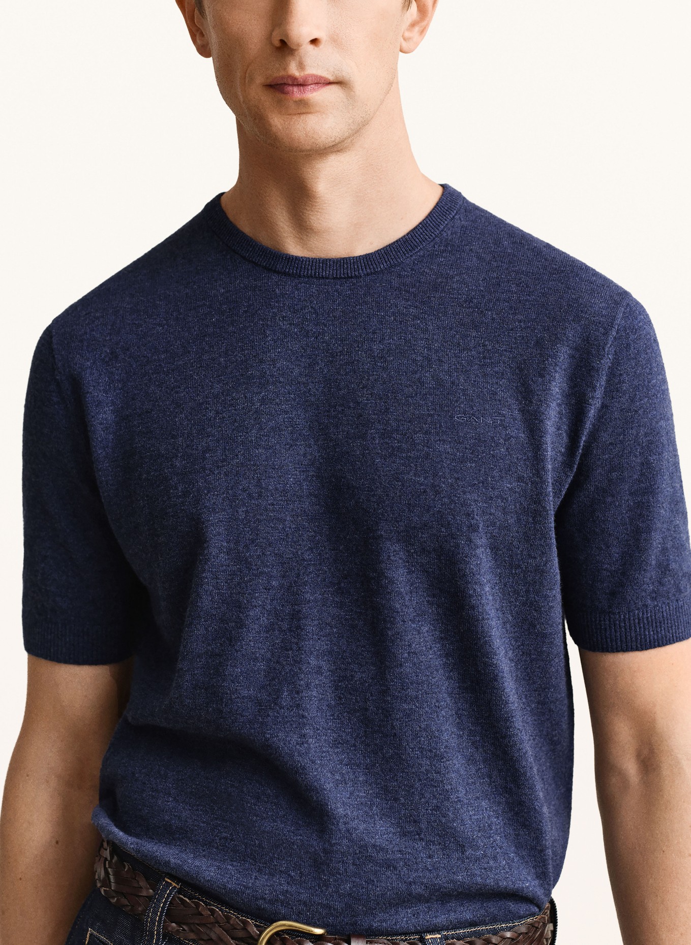 GANT Knitted shirt with linen: DARK BLUE