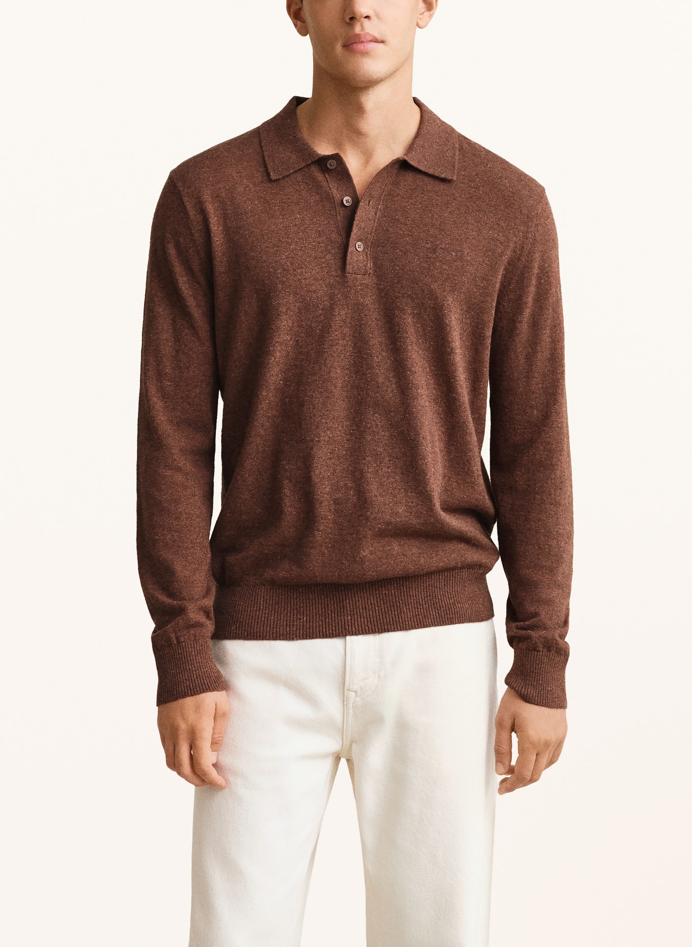 GANT Strick-Poloshirt mit Leinen: BRAUN