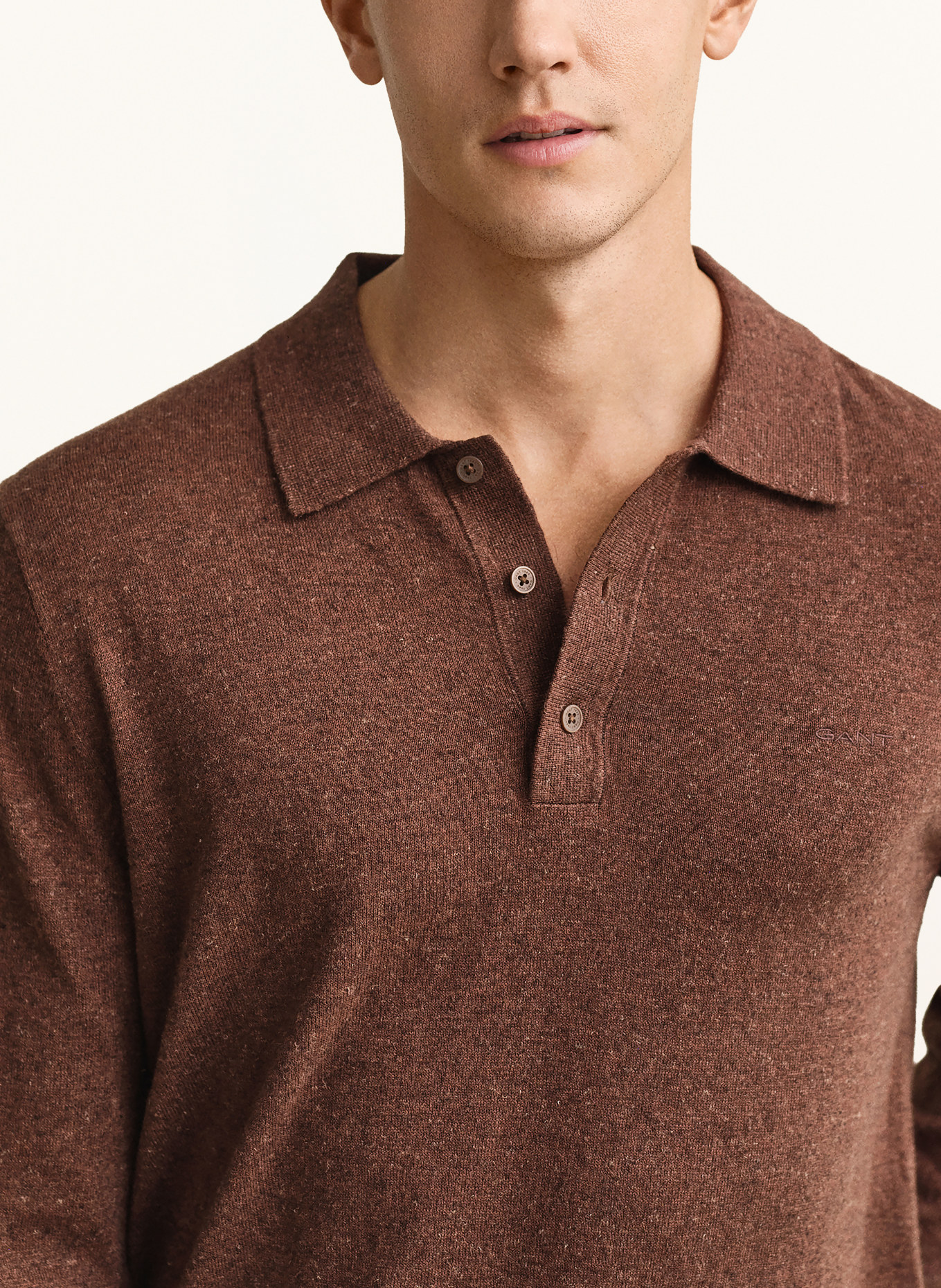 GANT Strick-Poloshirt mit Leinen: BRAUN